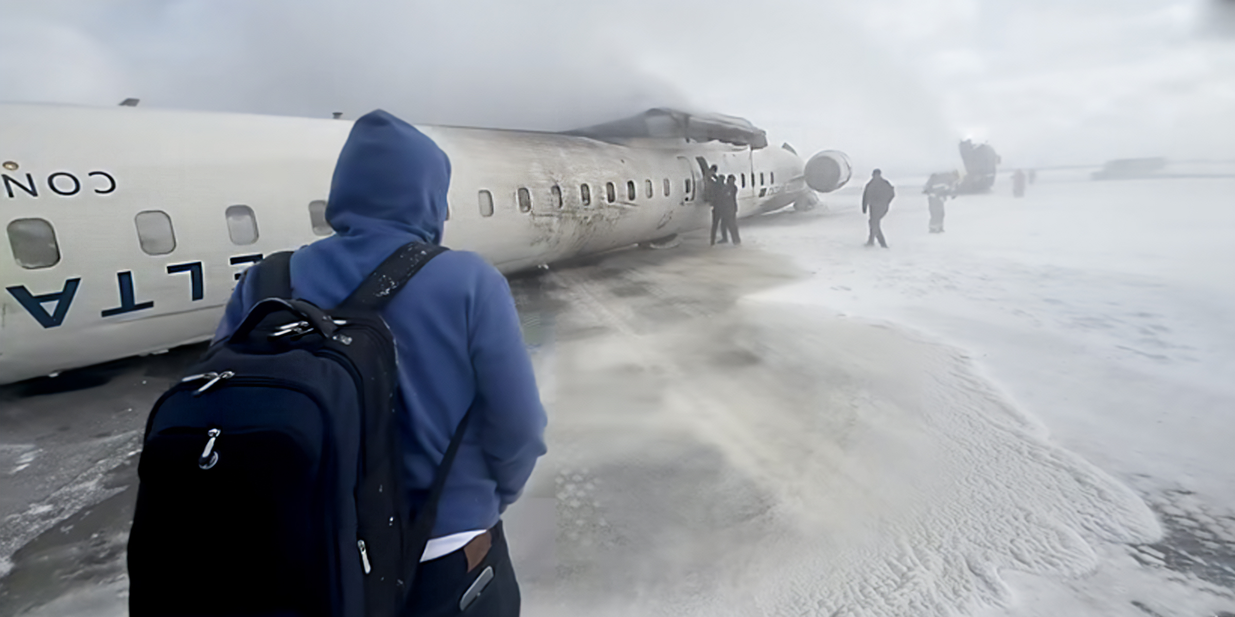 A passenger looking at the Delta plane crash. | Source: Facebook/jwnelson301