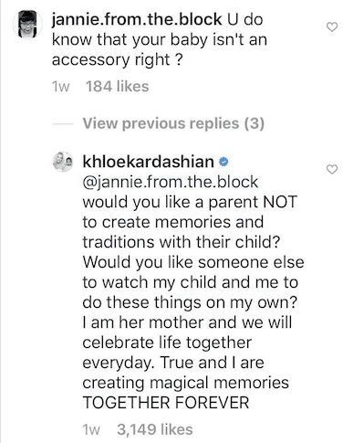 Khloe Kardashian's reply on Instagram. | Source: Instagram.com/KhloeKardashian