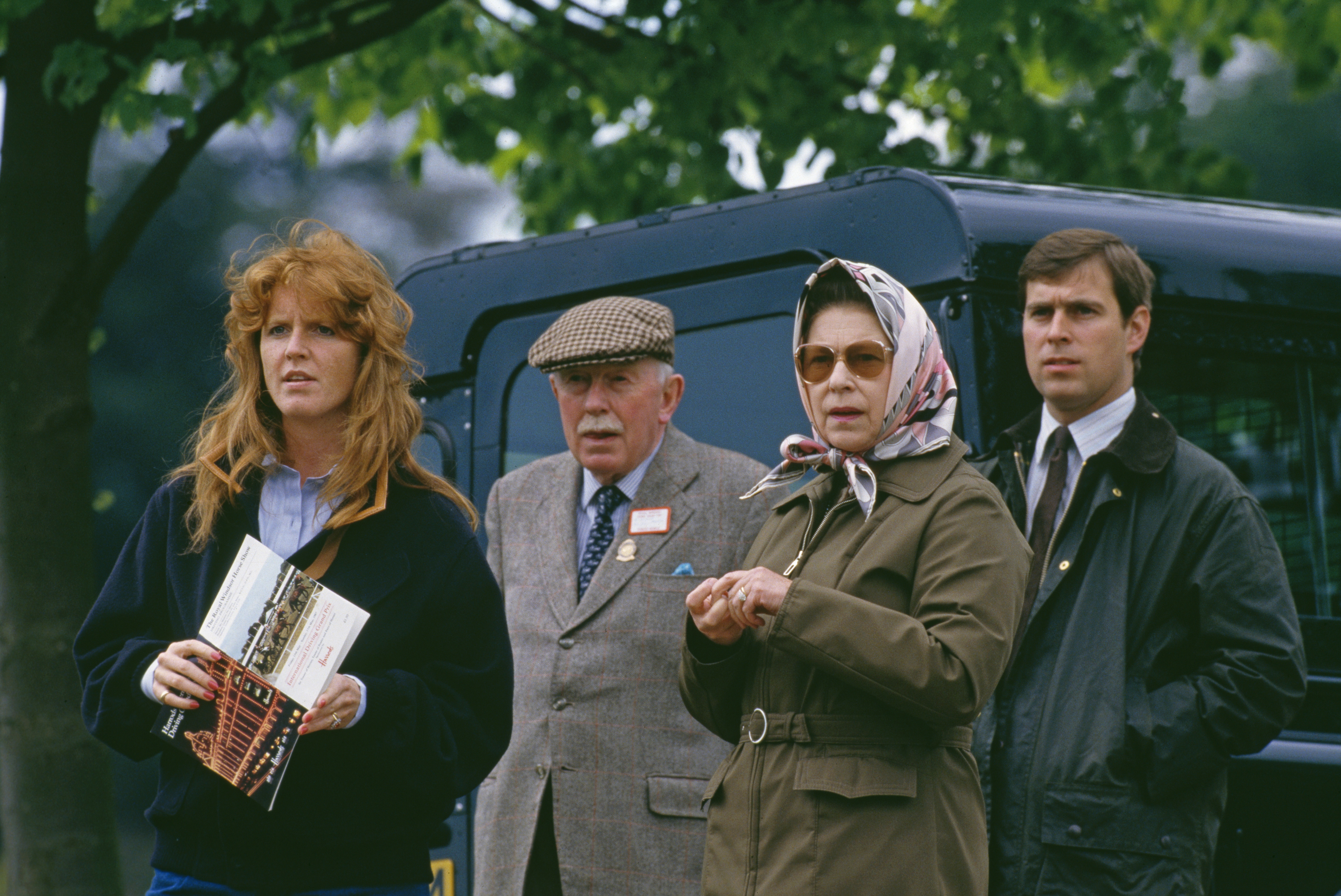 Sarah Ferguson, Queen Elizabeth II, and Andrew Mountbatten-Windsor at the Royal Windsor Horse Show on 16 May 1987. | Source: Getty Images