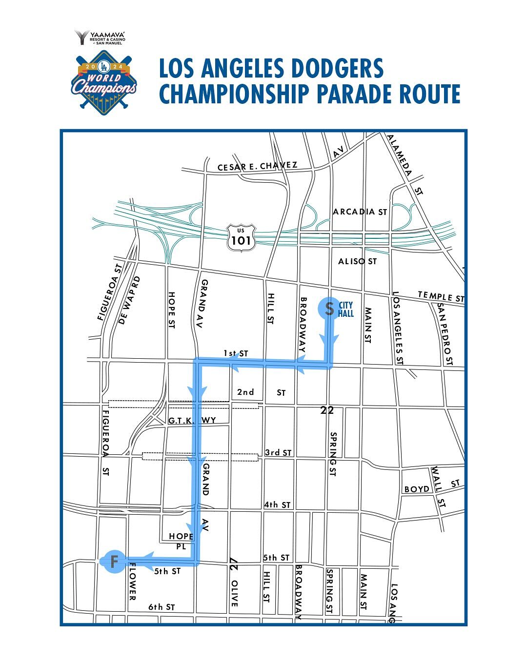 The Los Angeles Dodgers Championship parade route, from a post dated October 29, 2024 | Source: Instagram/dodgers/