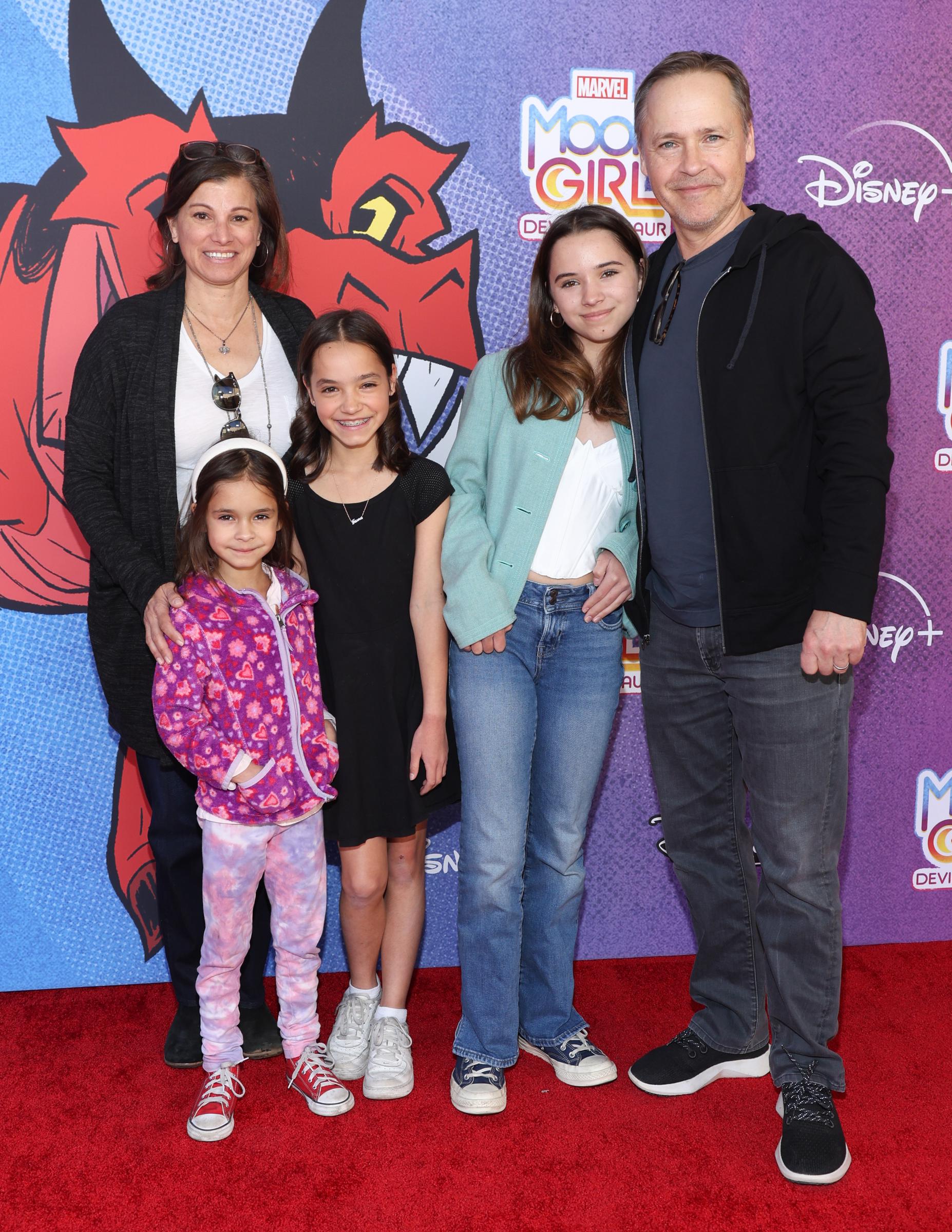 Chad Lowe (R), Kim Painter, Nixie Lowe, Fiona Lowe and Mabel Lowe attend the Red Carpet Premiere Event for Disney Branded Television's and Marvel's "Moon Girl And Devil Dinosaur" at Walt Disney Studios on February 4, 2023 in Burbank, California. | Source: Getty Images