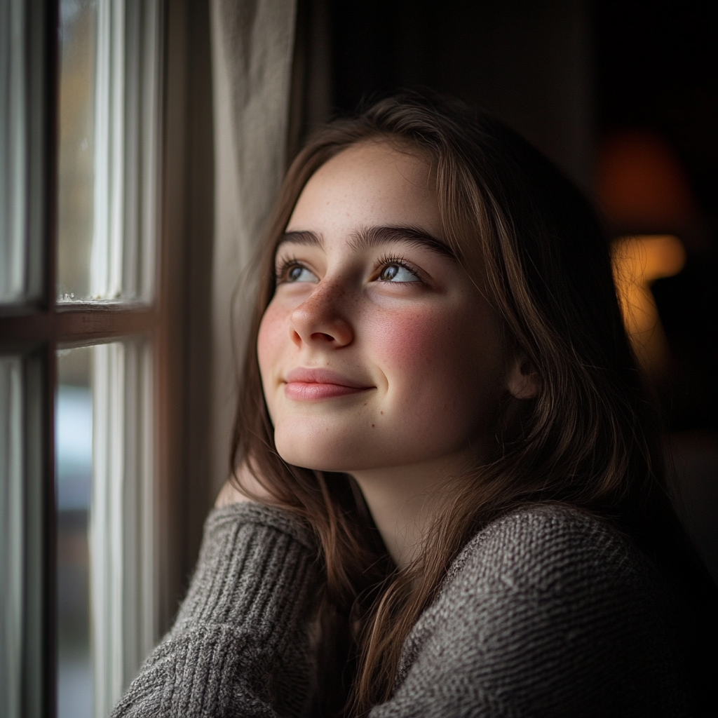 A teenage girl staring out the window | Source: Midjourney