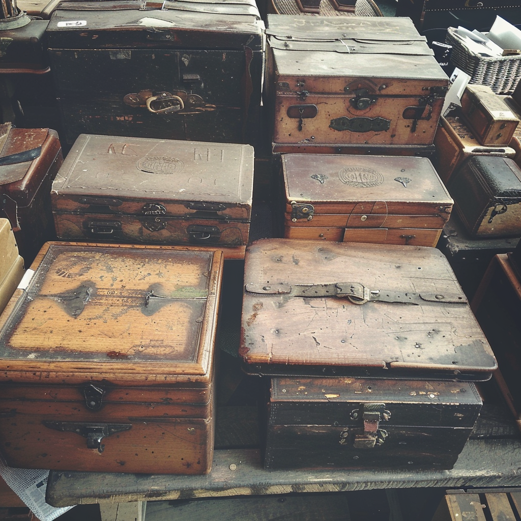 A table of antique wooden boxes | Source: Midjourney