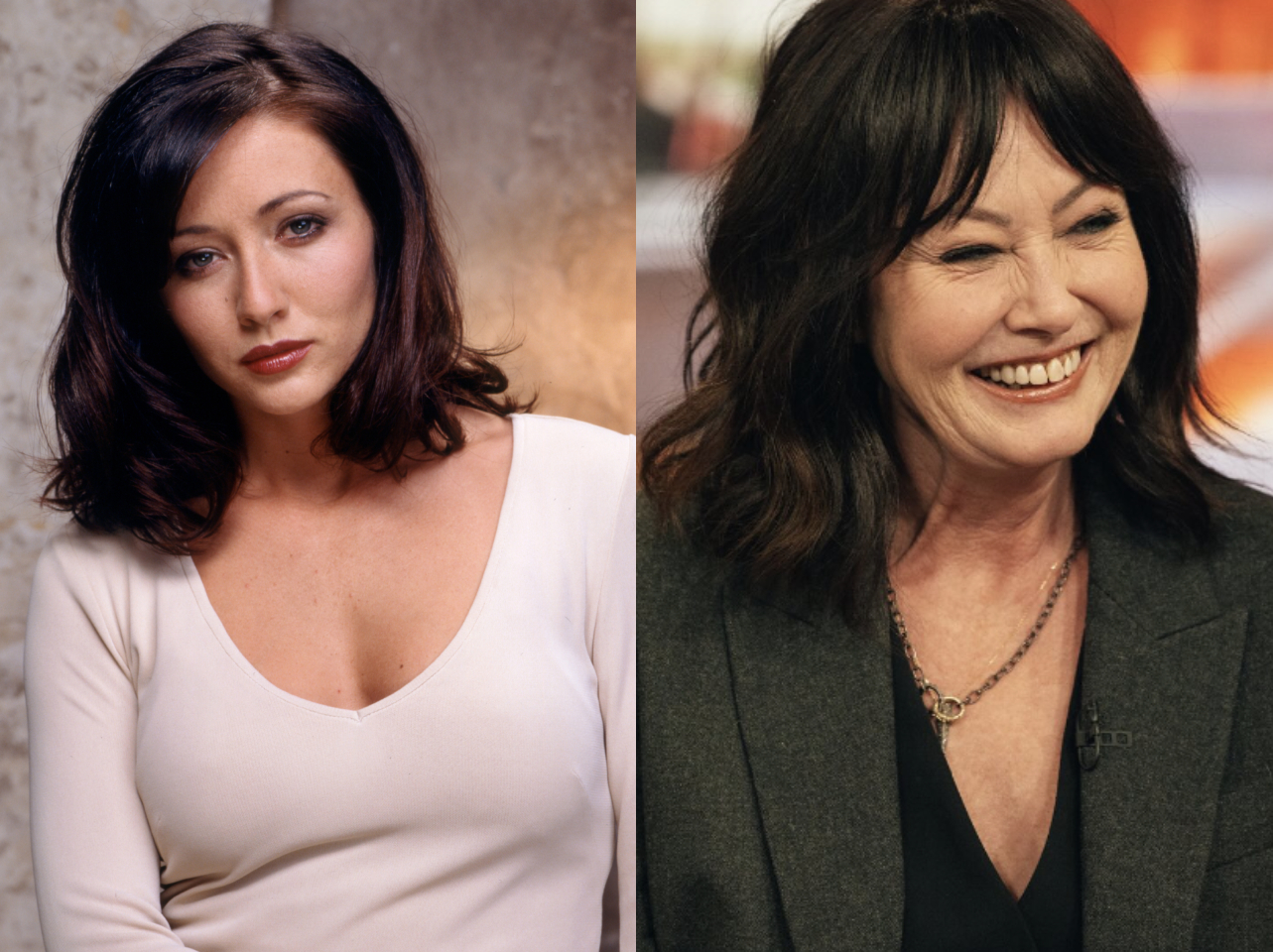 Shannen Doherty in 1997 | Shannen Doherty in 2023 | Source: Getty Images | Instagram/kellyclarksonshow/