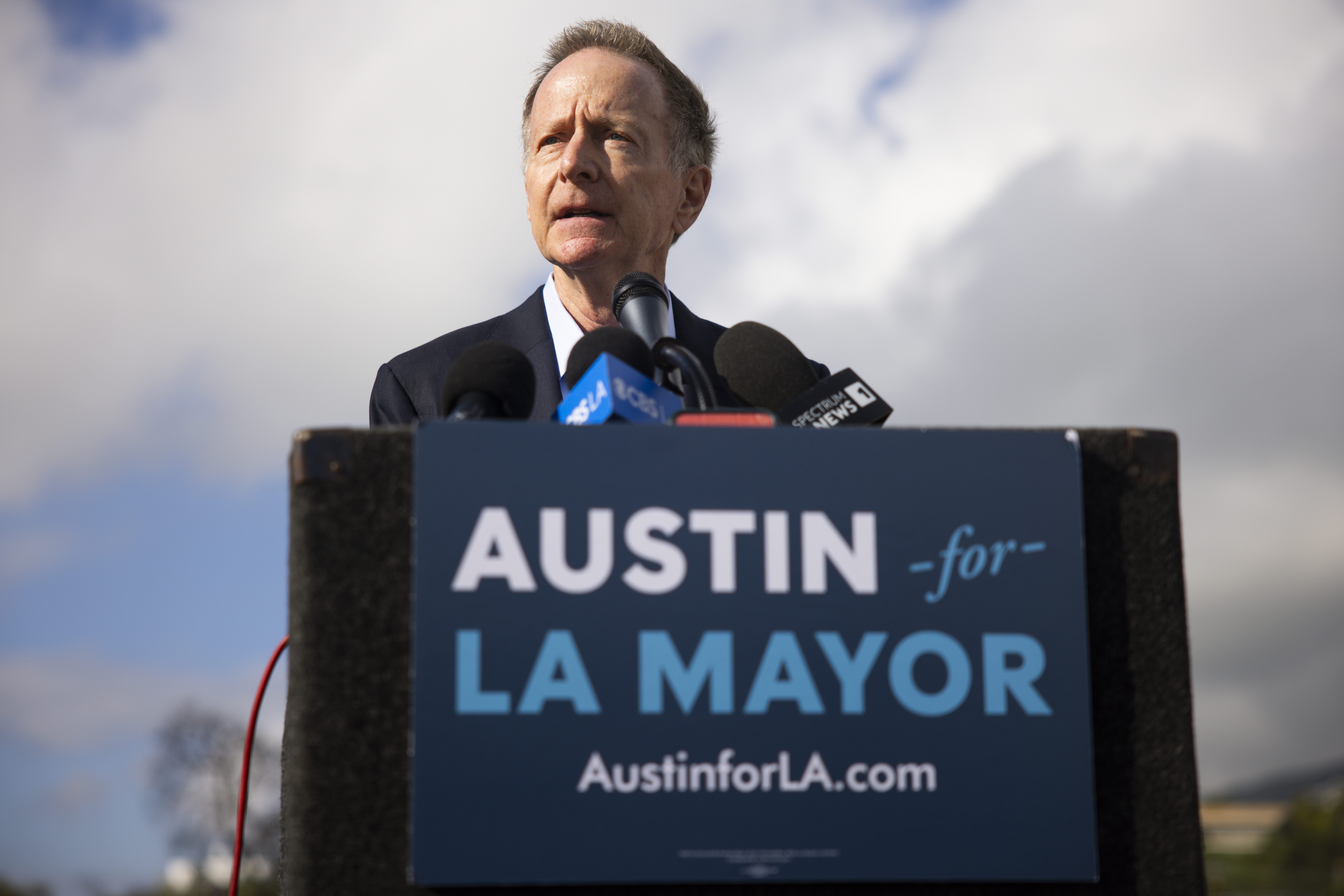 Austin Beutner speaks during a press conference on January 5, 2026 in Pacific Palisades, California | Source: Getty Images