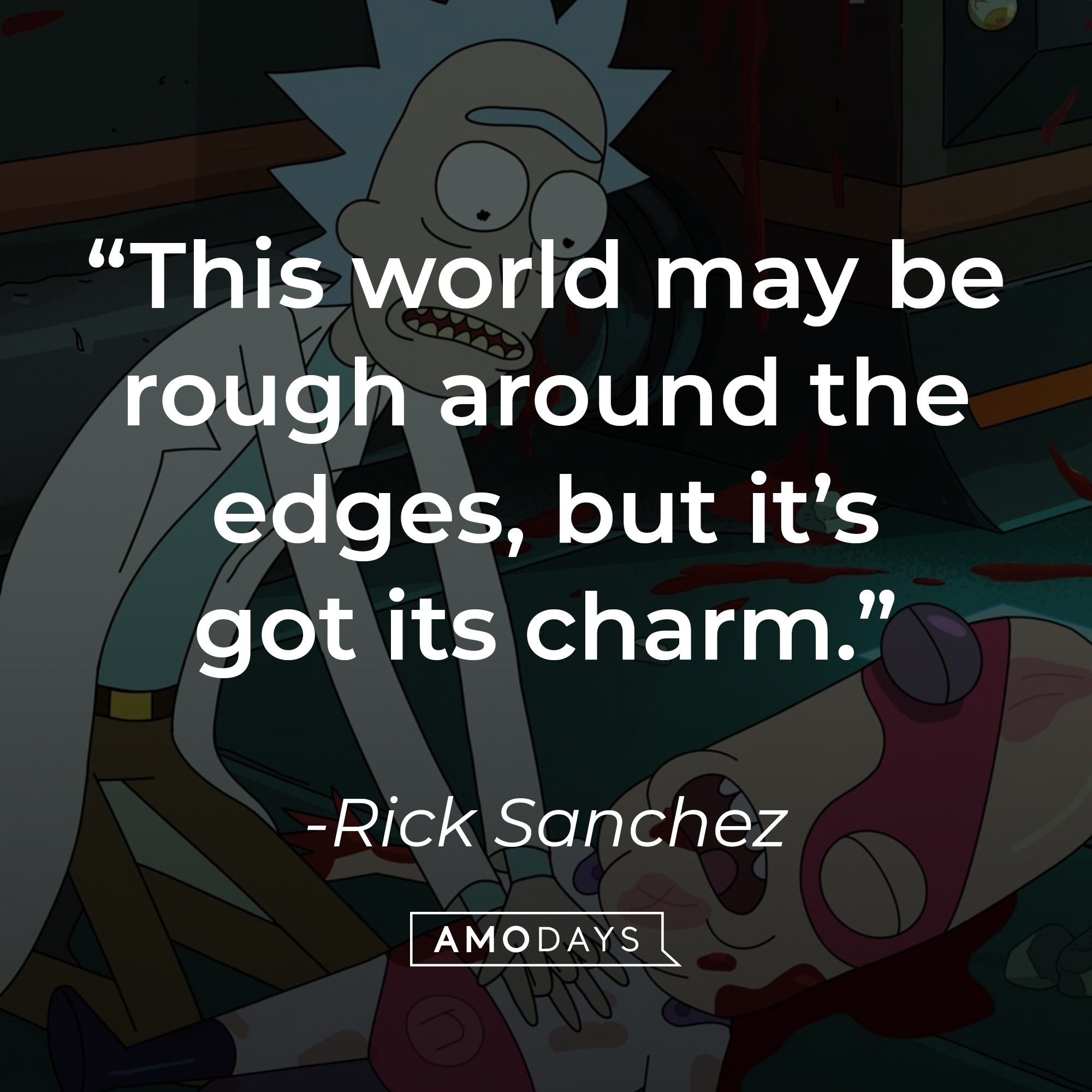 An image of Rick Sanchez trying to save another character, with his quote: "This world may be rough around the edges, but it’s got its charm.” | Source: Facebook.com/RickandMorty