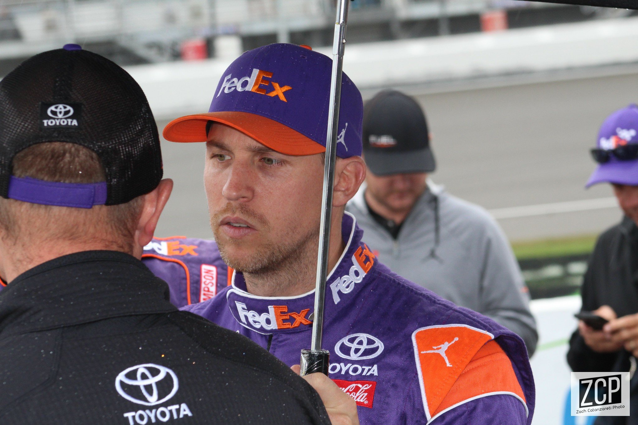 Denny Hamlin being interviewed after a race. Photo uploaded on June 13, 2018 | Photo: Flickr/Zach Catanzareti Photo