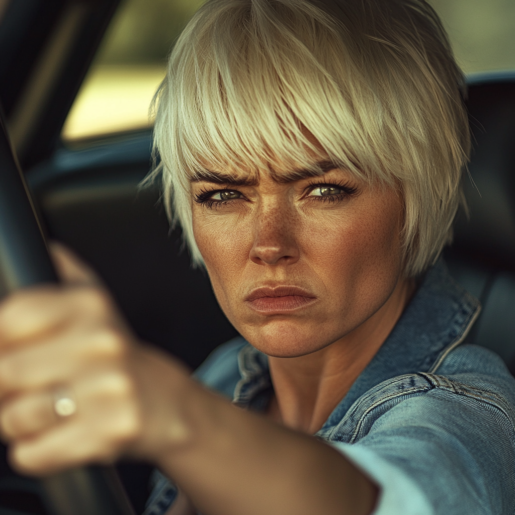 An angry woman driving | Source: Midjourney