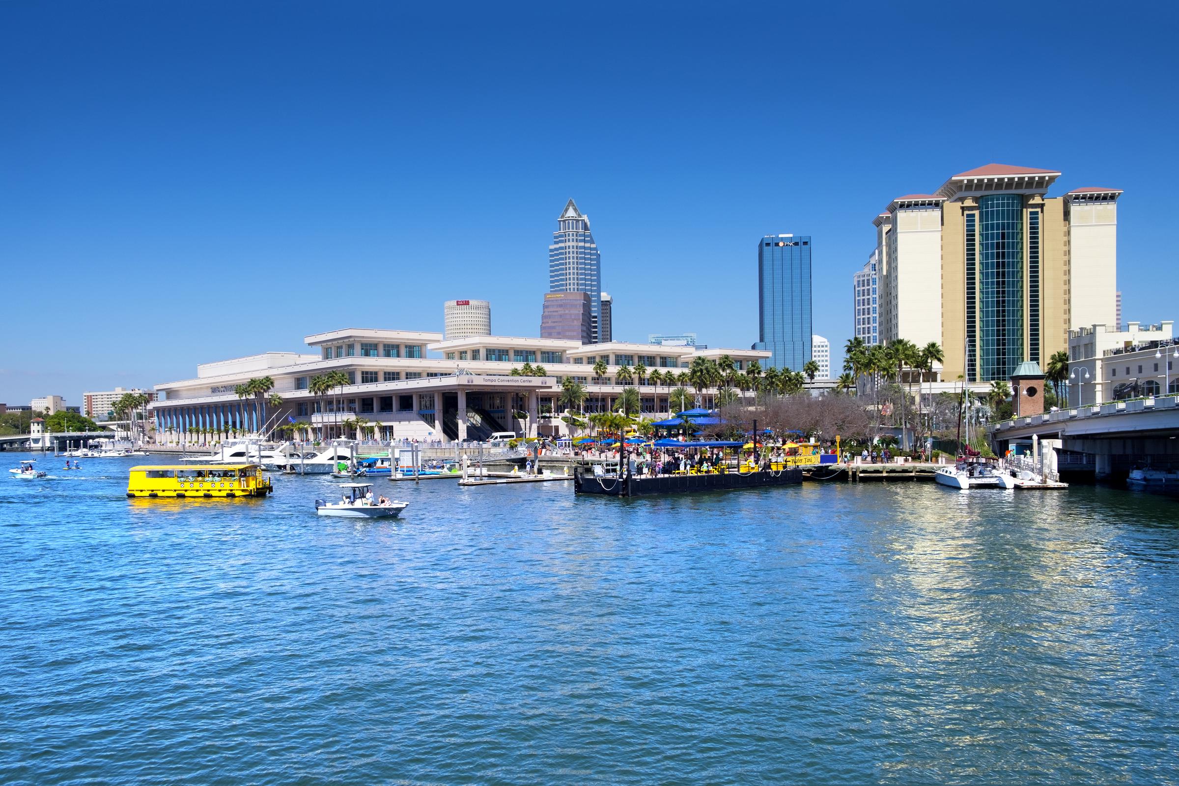 Skyline of downtown Tampa, Florida rises above the busy nautical waters of Hillsborough Bay. | Source: Getty Images