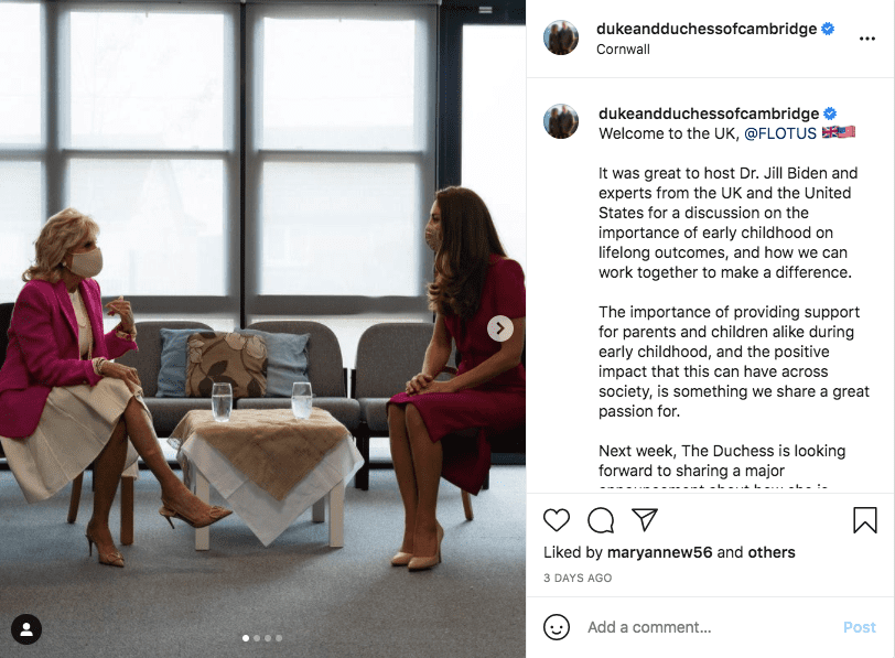 A screenshot of a post on the Duke and Duchess of Cambridge's Instagram page. | Photo: Instagram/dukeandduchessofcambridge