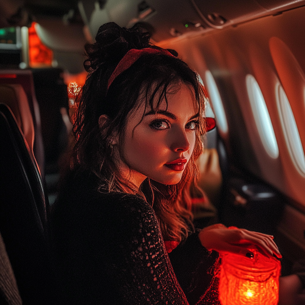 Woman on a plane during Halloween | Source: Midjourney