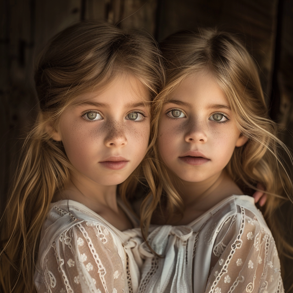 A close-up of twin girls | Source: Midjourney