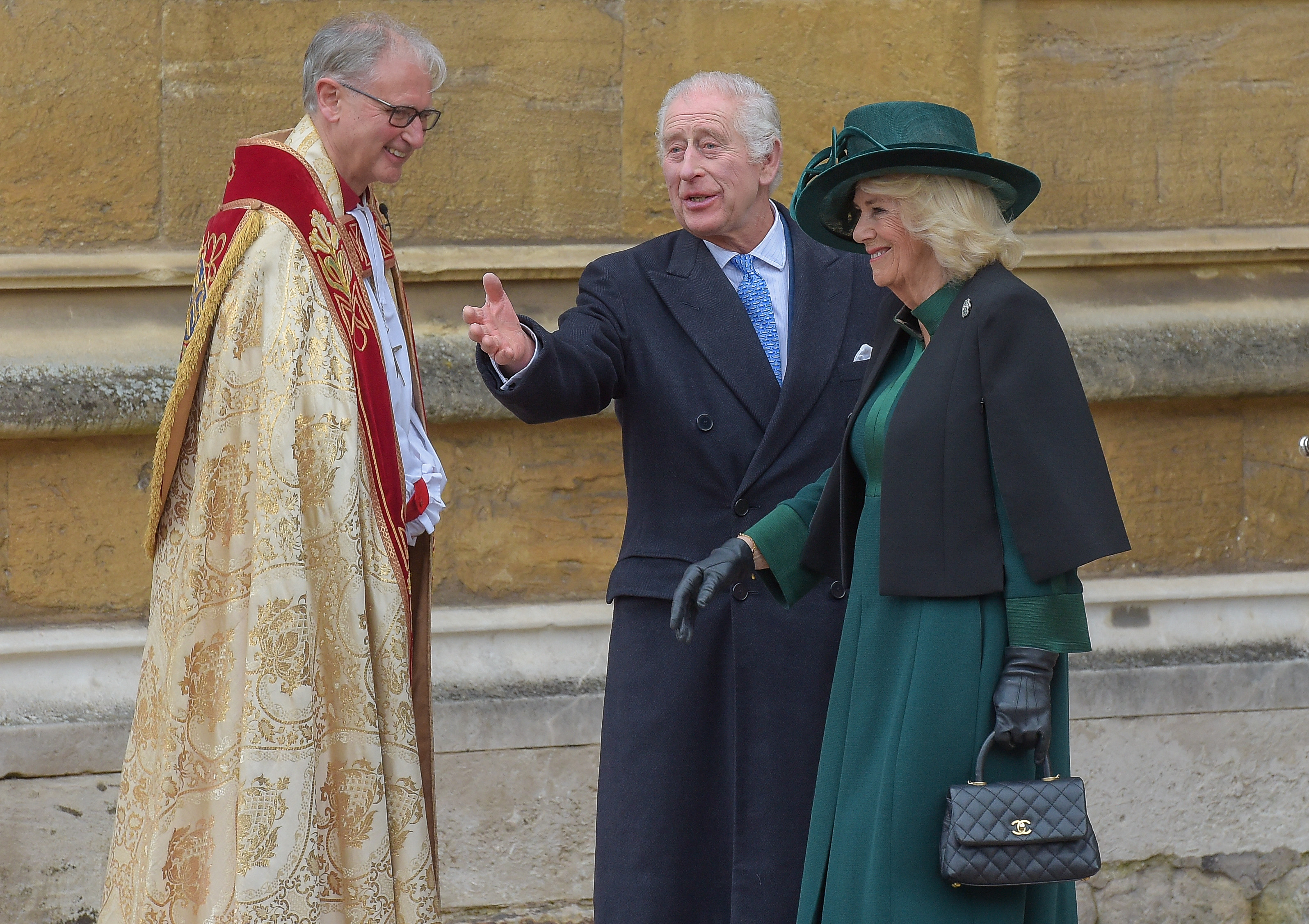 Queen Camilla and King Charles III at the Easter Sunday Mattins Service at St George's Chapel, Windsor Castle on March 31, 2024 in Windsor, England | Source: Getty Images