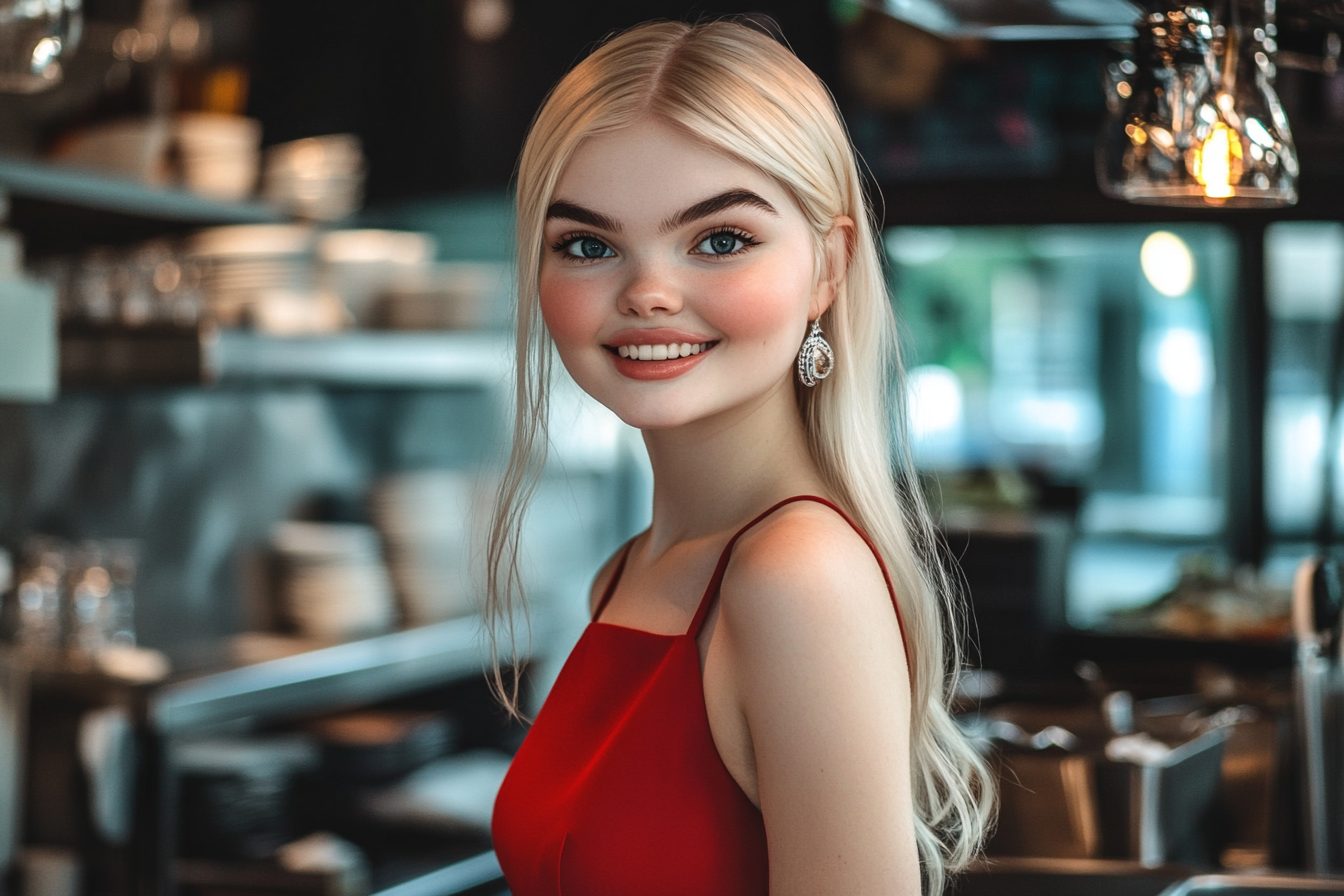 A smiling woman in a restaurant kitchen | Source: Midjourney