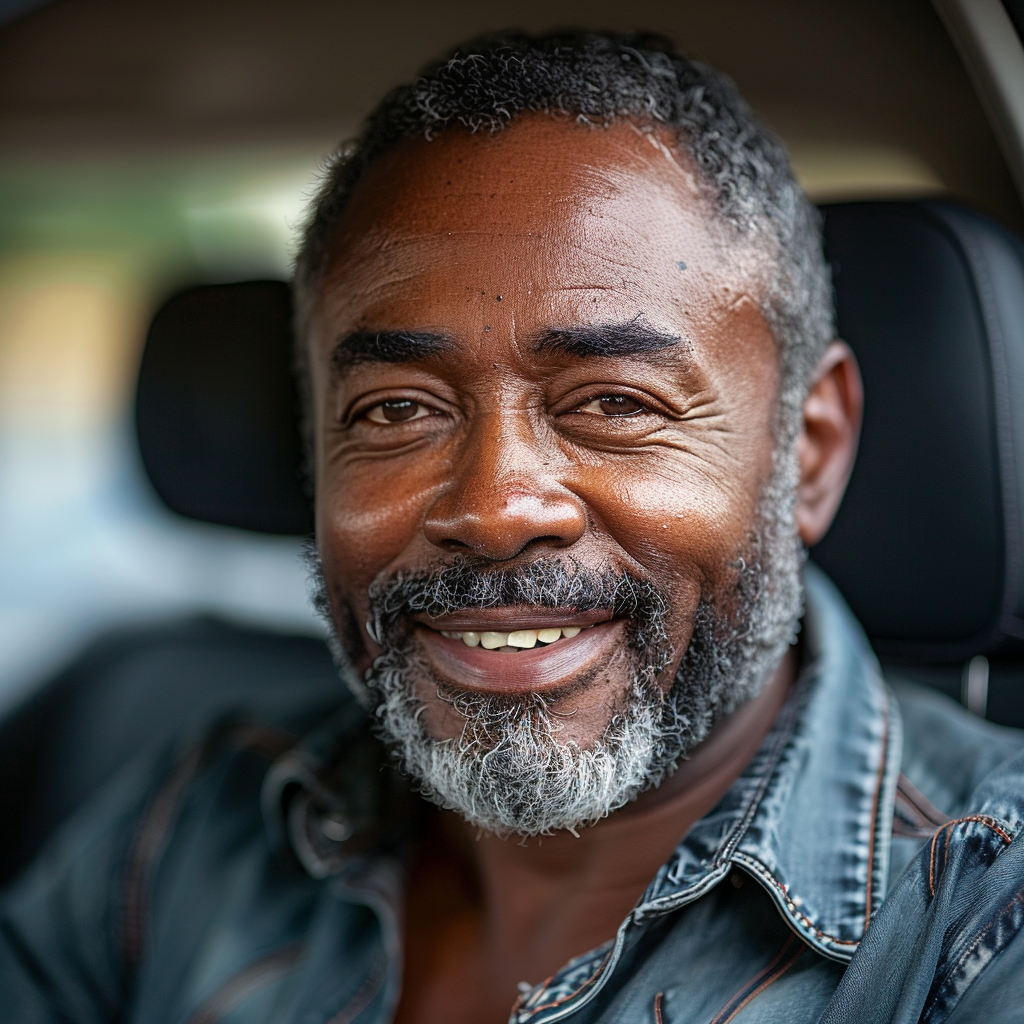 A smiling man in a car | Source: Midjourney