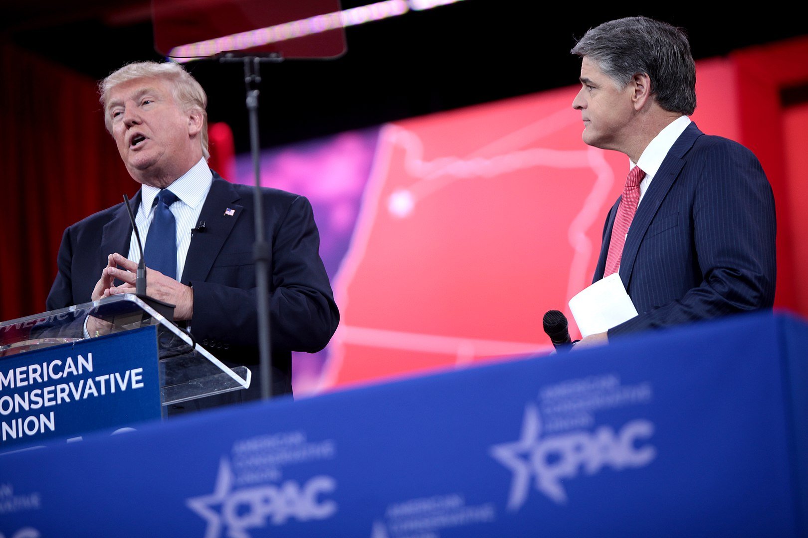 Donald Trump and Sean Hannity speaking at the 2015 Conservative Political Action Conference (CPAC) in National Harbor, Maryland, February 2015 | Photo: GettyImages