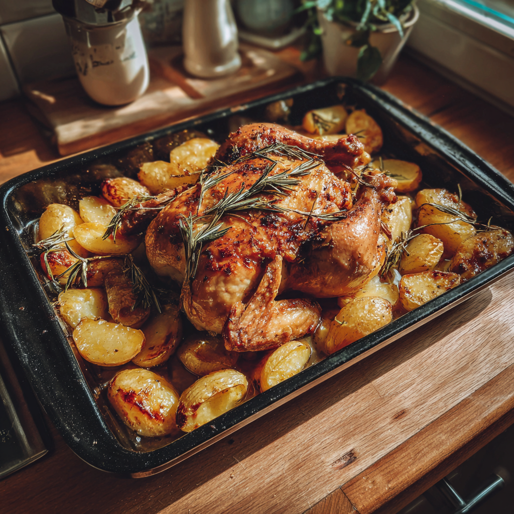 A tray of food on a kitchen counter | Source: Midjourney