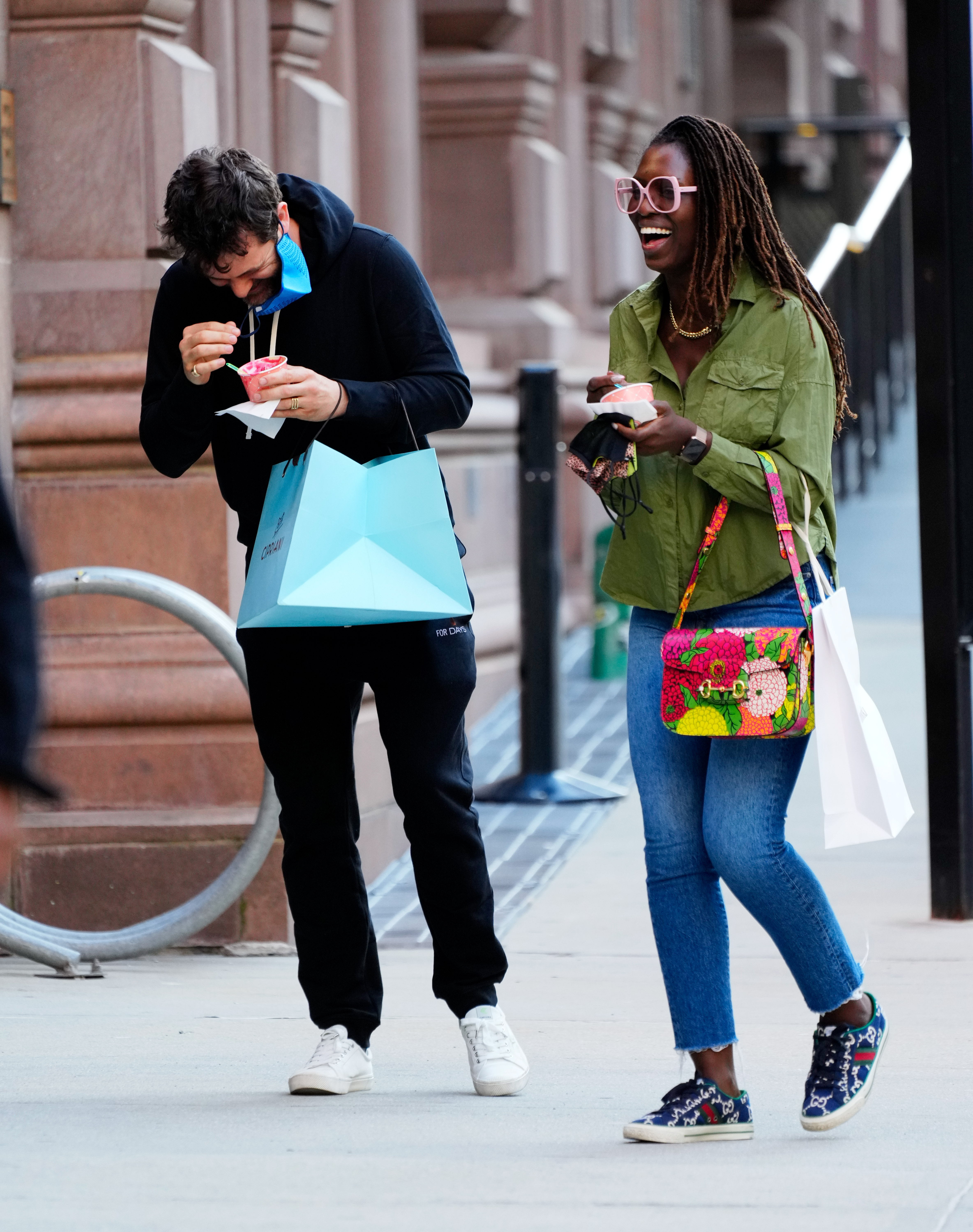 Jodie Turner-Smith and Joshua Jackson are seen walking and laughing in SoHo on April 5, 2021 | Source: Getty Images