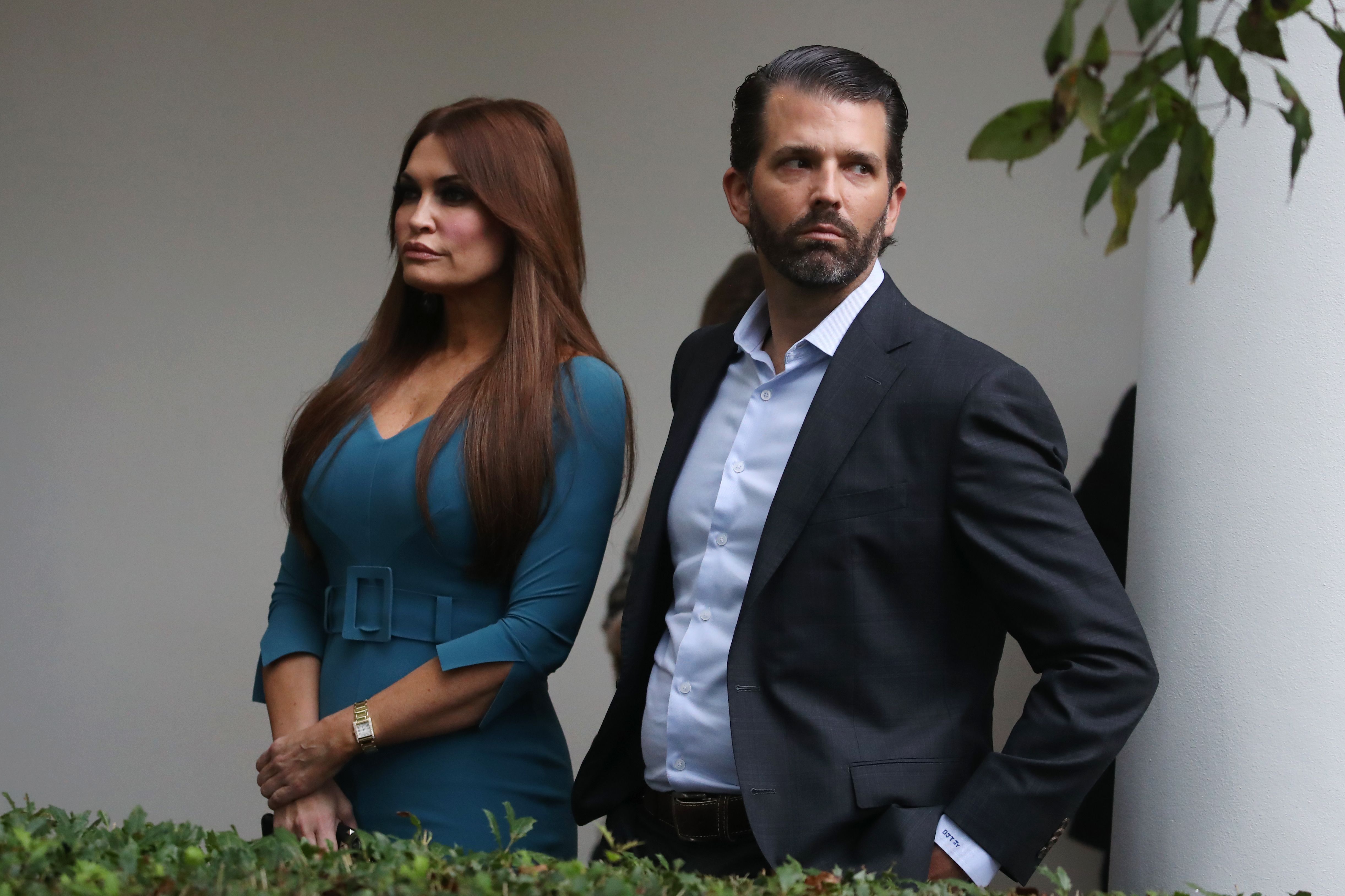 Kimberly Guilfoyle and Donald Trump Jr arriving to a press conference on the census by President Trump in the Rose Garden of the White House in Washington D.C. | Photo: Mark Wilson/Getty Images