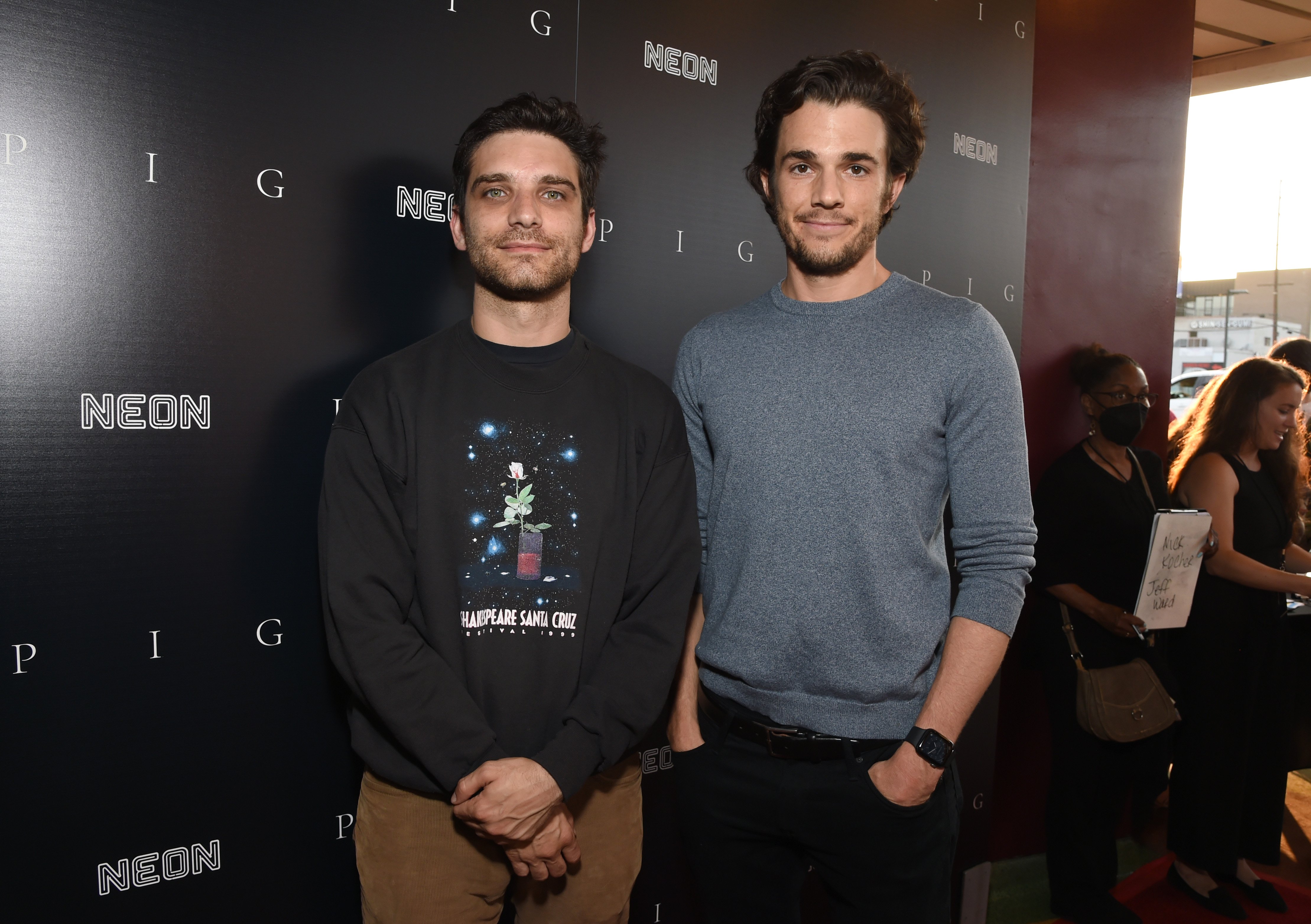 (L-R) Jeff Ward and Nick Kocher attend the Neon Premiere of "PIG" on July 13, 2021, in Los Angeles, California. | Source: Getty Images