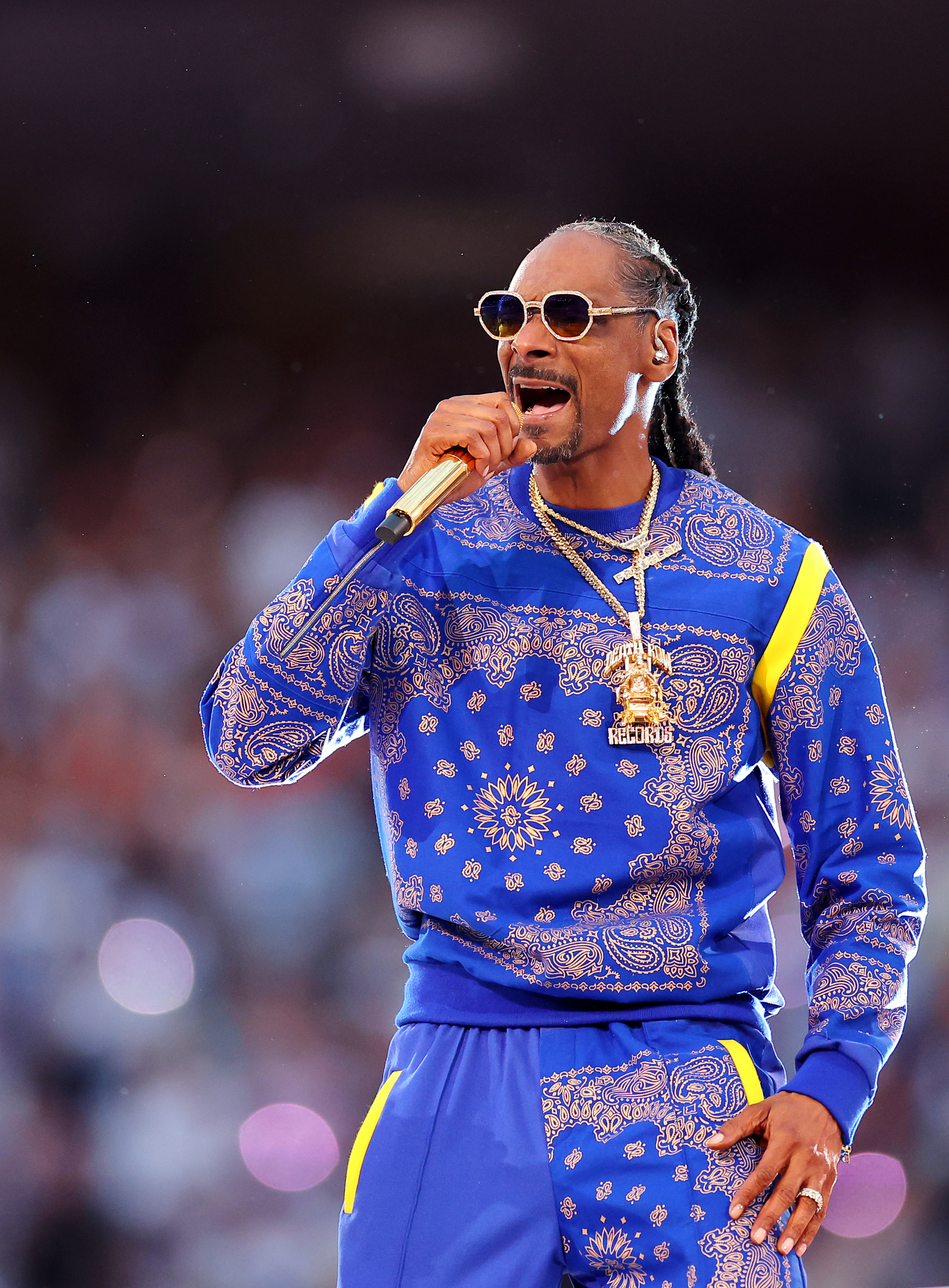 Snoop Dogg performing at the Super Bowl LVI Halftime Show in Inglewood, California on February 13, 2022 | Source: Getty Images