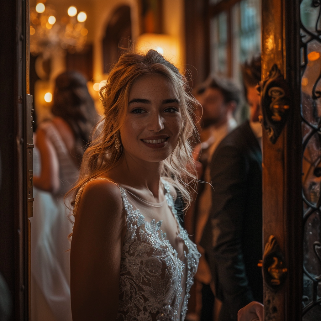 A bride entering her wedding venue | Source: Midjourney