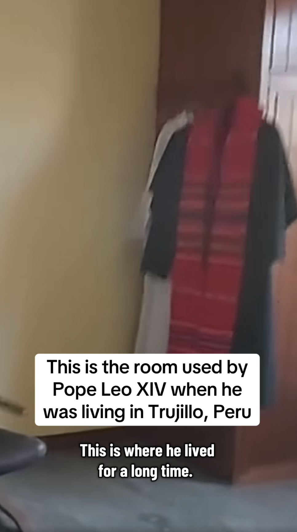 A screenshot of Pope Leo XIV's room while he lived in Trujillo, Peru, from a video dated May 9, 2025. | Source: Facebook/CBS News