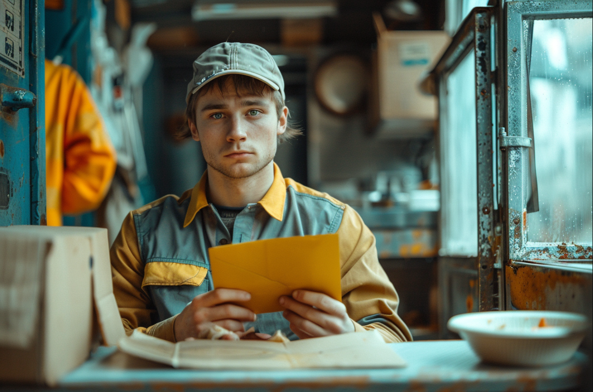 A man looking at an envelope | Source: Midjourney