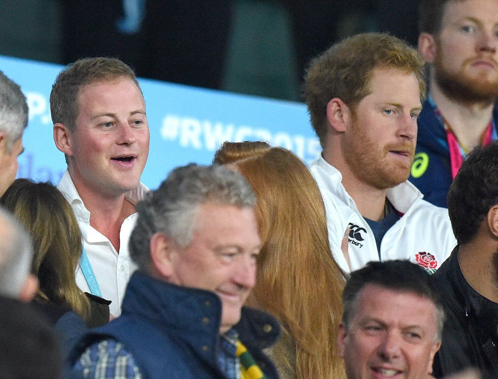 Guy Pelly and Prince Harry attend the England v Australia match during the Rugby World Cup 2015 on October 3, 2015 | Photo: GettyImages