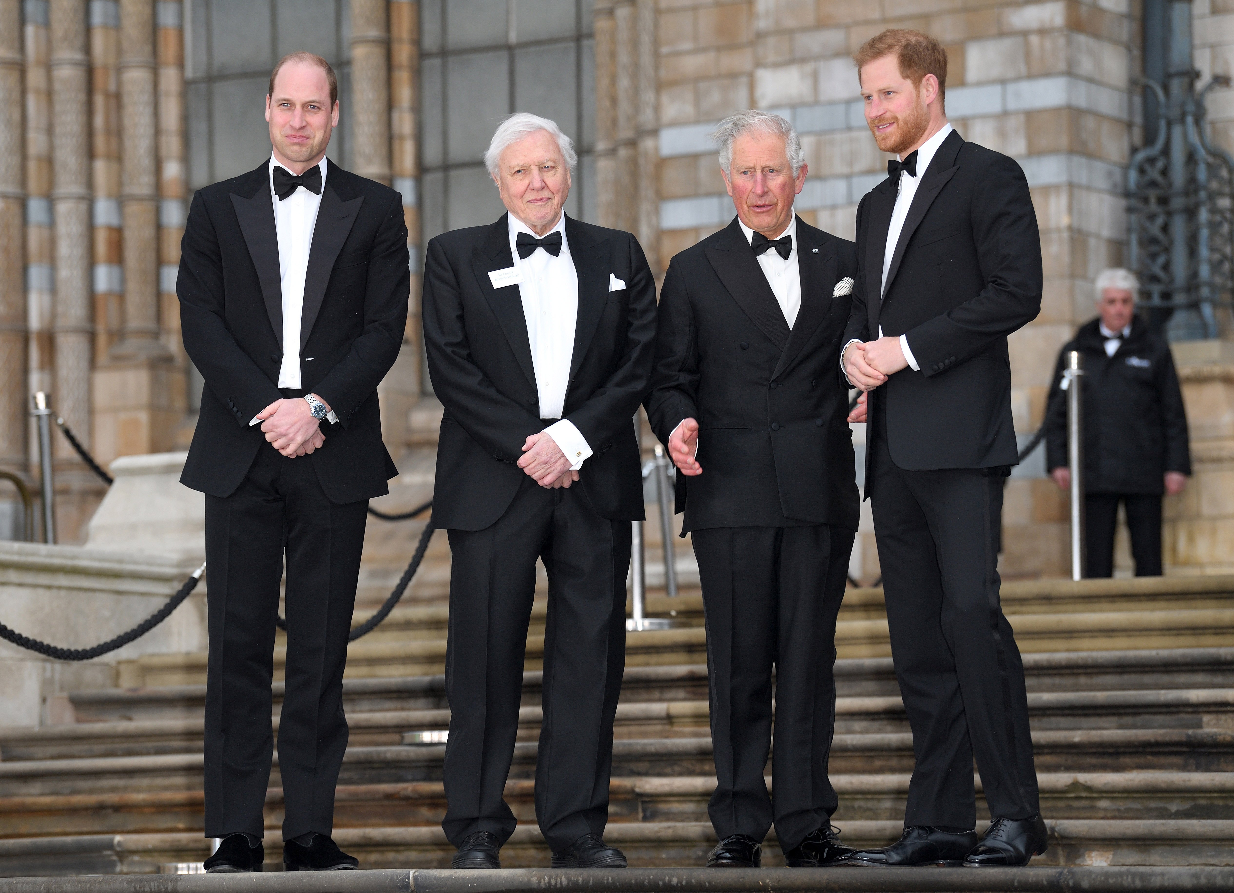 Prince William, Sir David Attenborough, Prince Charles, and Prince Harry attend the "Our Planet" global premiere at Natural History Museum on April 04, 2019 in London, England. | Source: Getty Images