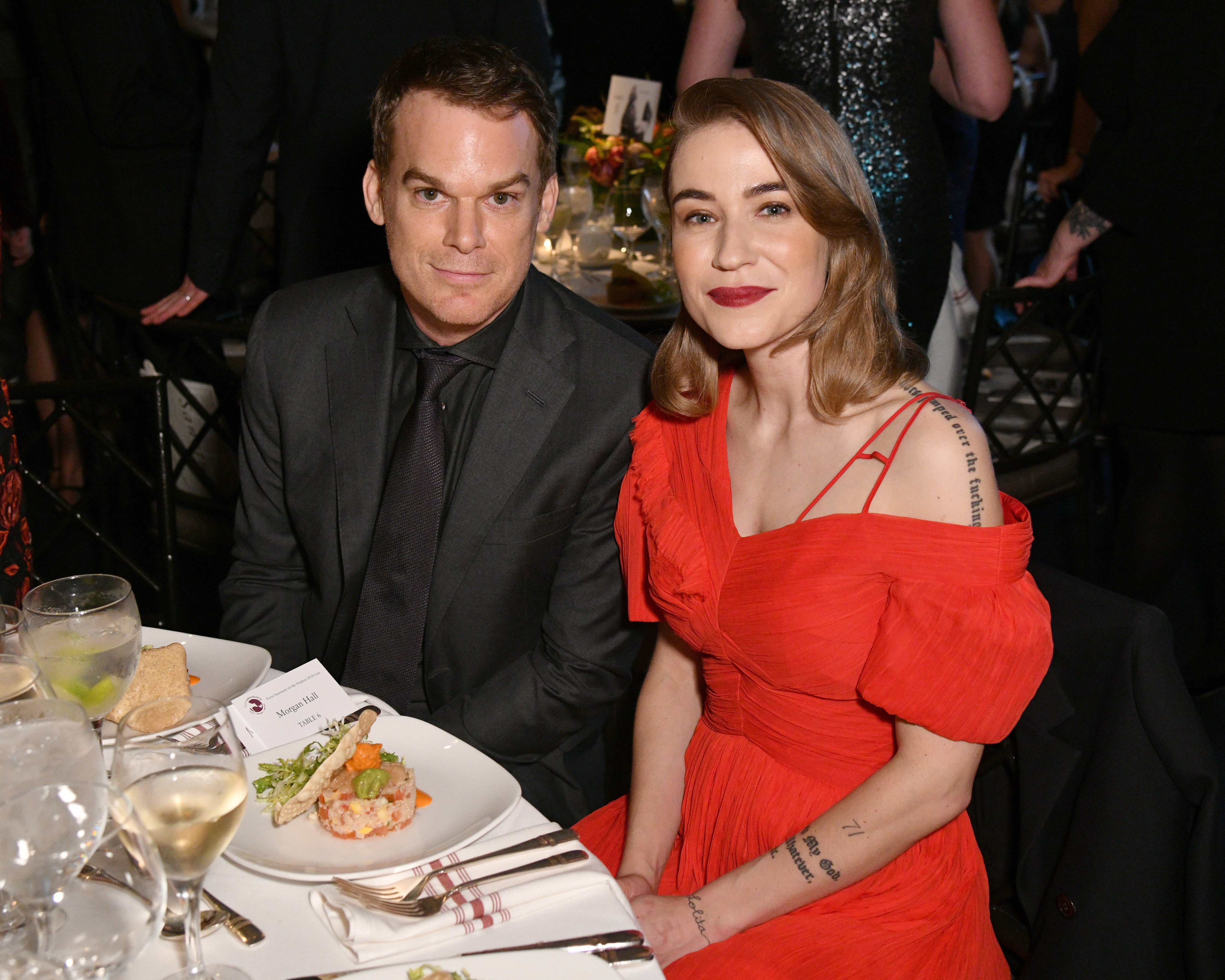 Michael C. Hall (L) and critic Morgan Macgregor attend the 2018 Farm Sanctuary on the Hudson gala at Pier 60 on October 4, 2018, in New York City. | Source: Getty Images.