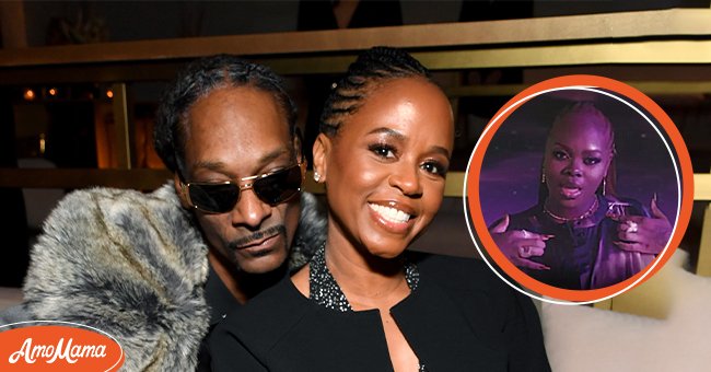 Snoop Dogg with his wife, Shante Broadus pose for a photo. [Left] | Snoop Dogg's daughter, Cori Broadus in a music video. [Right] | Photo: Getty Images 