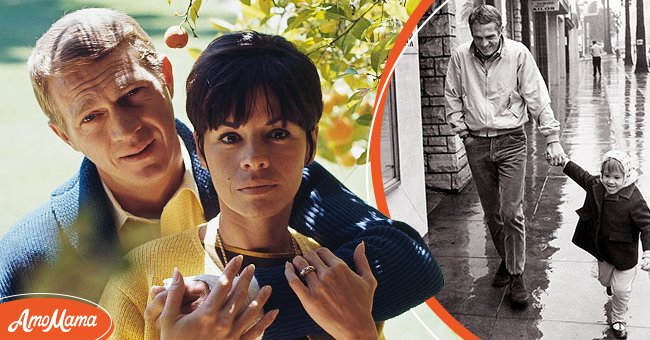 American actor Steve McQueen (1930 - 1980) with his first wife, actress Neile Adams, circa 1965 [left].  American actor Steve McQueen, and his young daughter Terry, circa 1964 | Photo: Getty Images