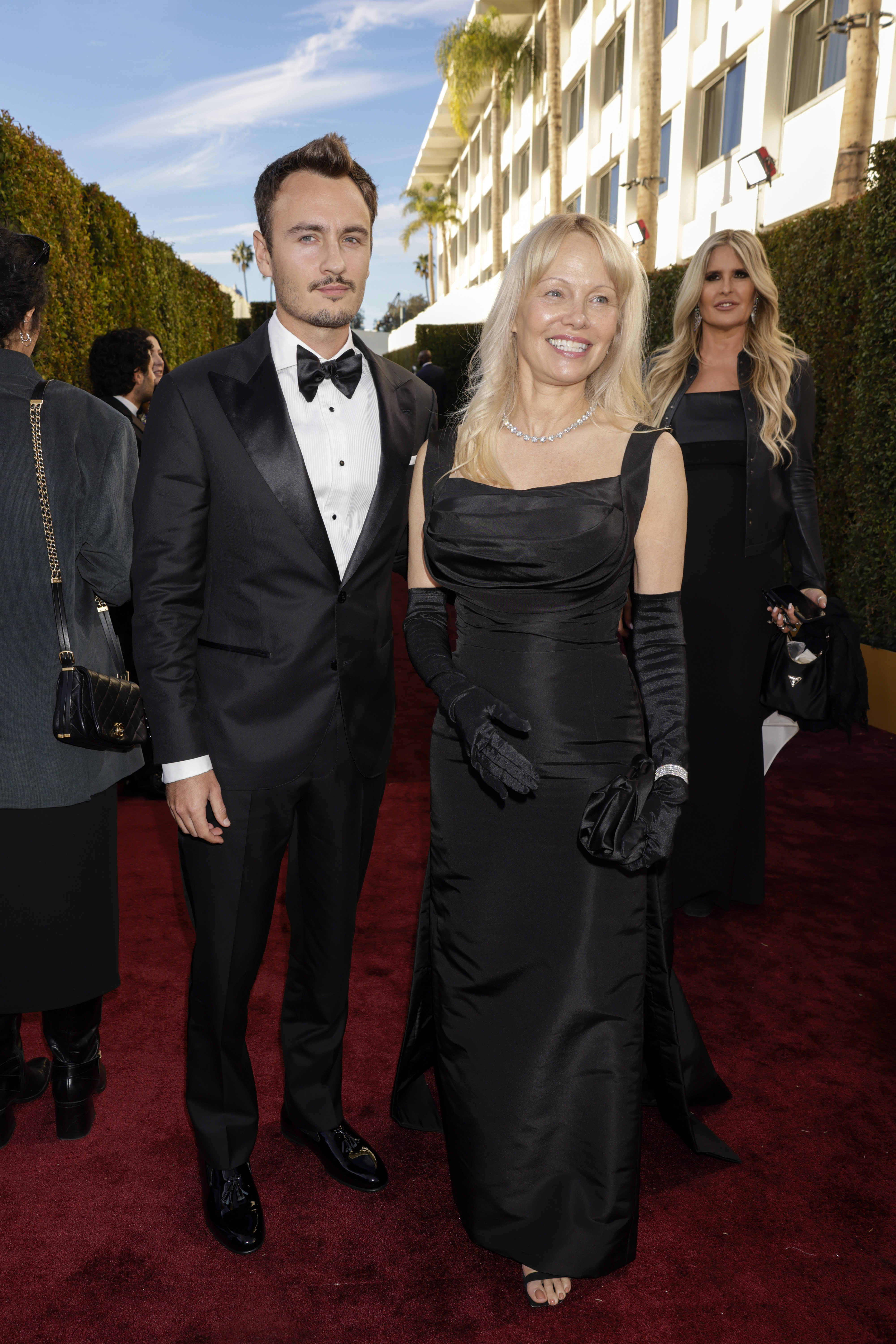 Pamela Anderson and her son Brandon Thomas Lee at the 82nd annual Golden Globe Awards in Beverly Hills, California, on January 5, 2025. | Source: Getty Images