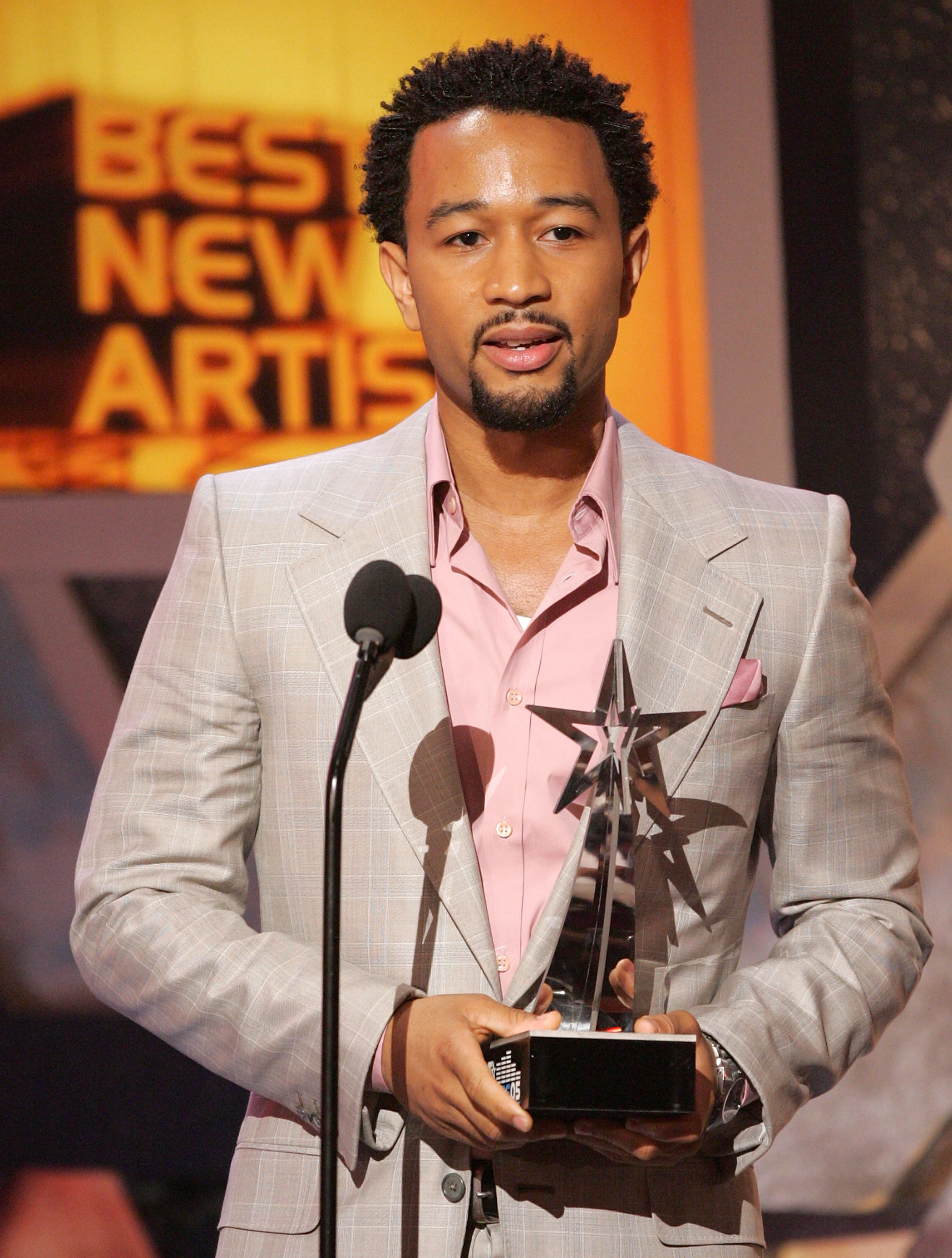 John Legend accepting the award for Best Male R&B Artist at the BET Awards on June 28, 2005, in Hollywood, California. | Source: Getty Images