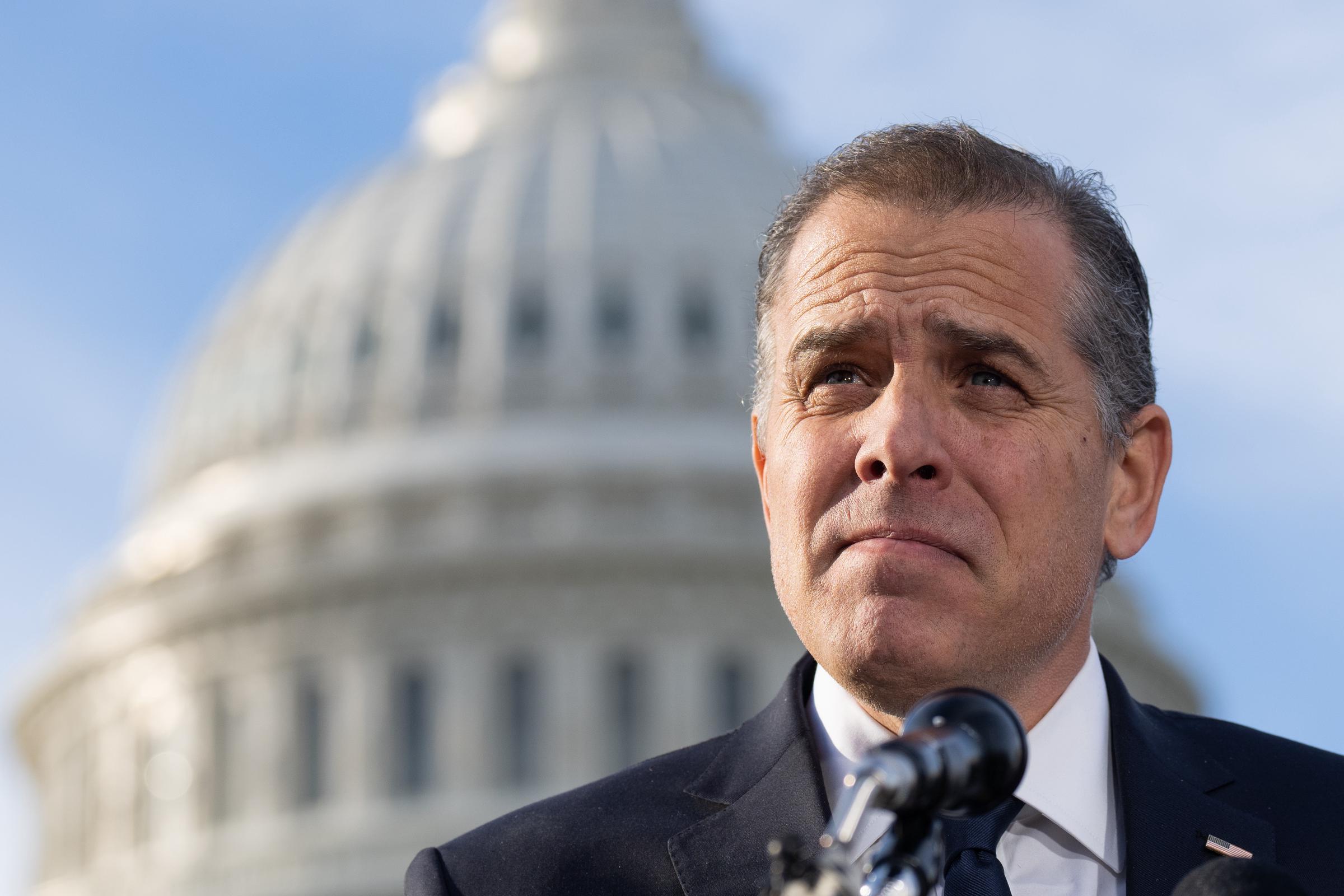Hunter Biden, while making a statement to the press outside the U.S. Capitol, about testifying publicly to the House Oversight and Accountability Committee on December 13, 2023. | Source: Getty Images