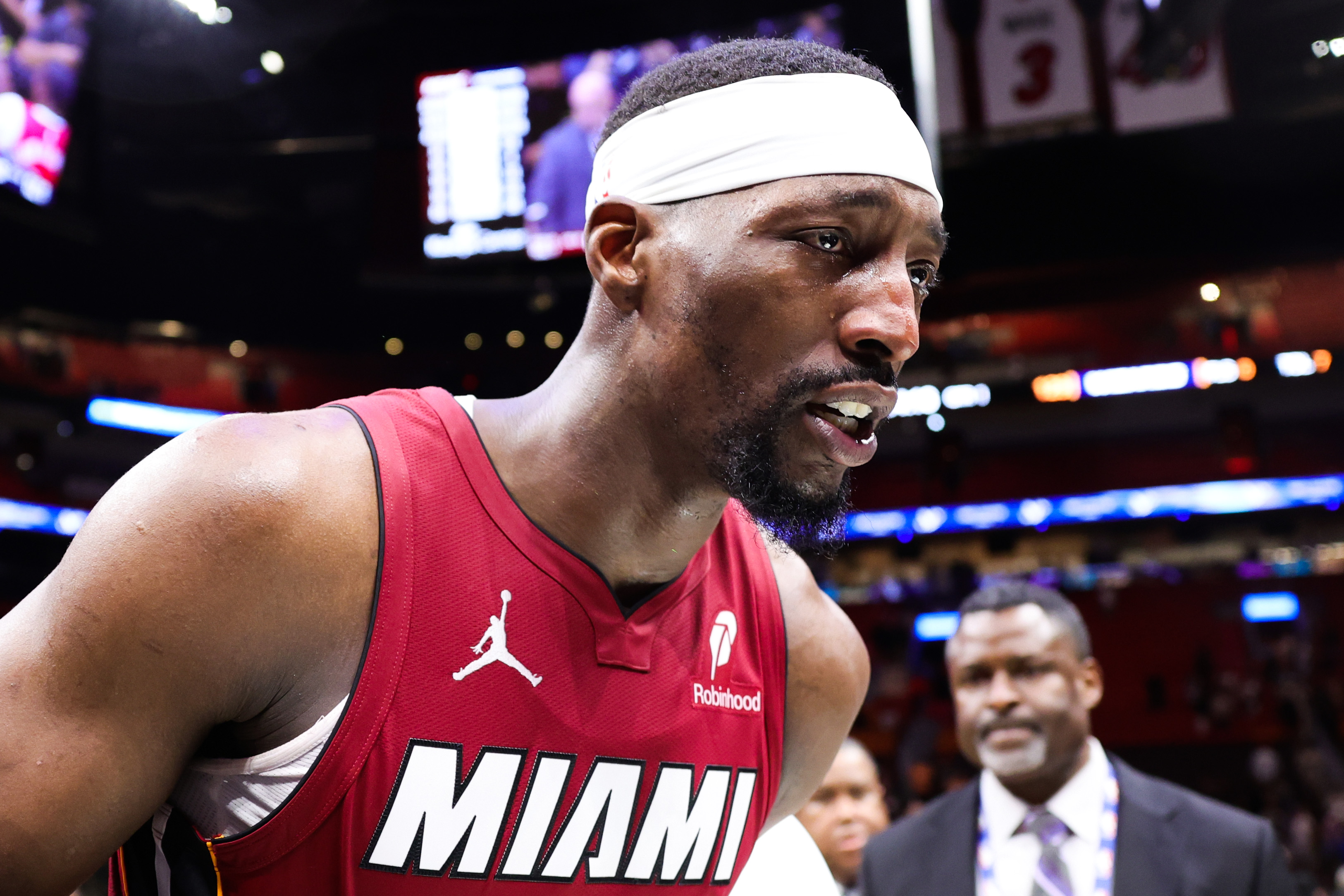 Bam Adebayo leaves the court after a win over the Washington Wizards at Kaseya Center on March 10, 2026, in Miami, Florida | Source: Getty Images