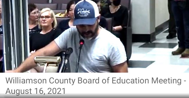 Justin Kanew giving a speech at the Williamson County Board of Education. │ Source: twitter.com/TheTNHoller
