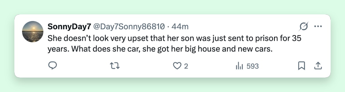 As the family's home and vehicles became part of the online conversation, some users tied those images to the legal fallout. The criticism grew sharper as commenters compared the family's visible lifestyle with the seriousness of Karmelo's sentence. | Source: X/@usanewshq
