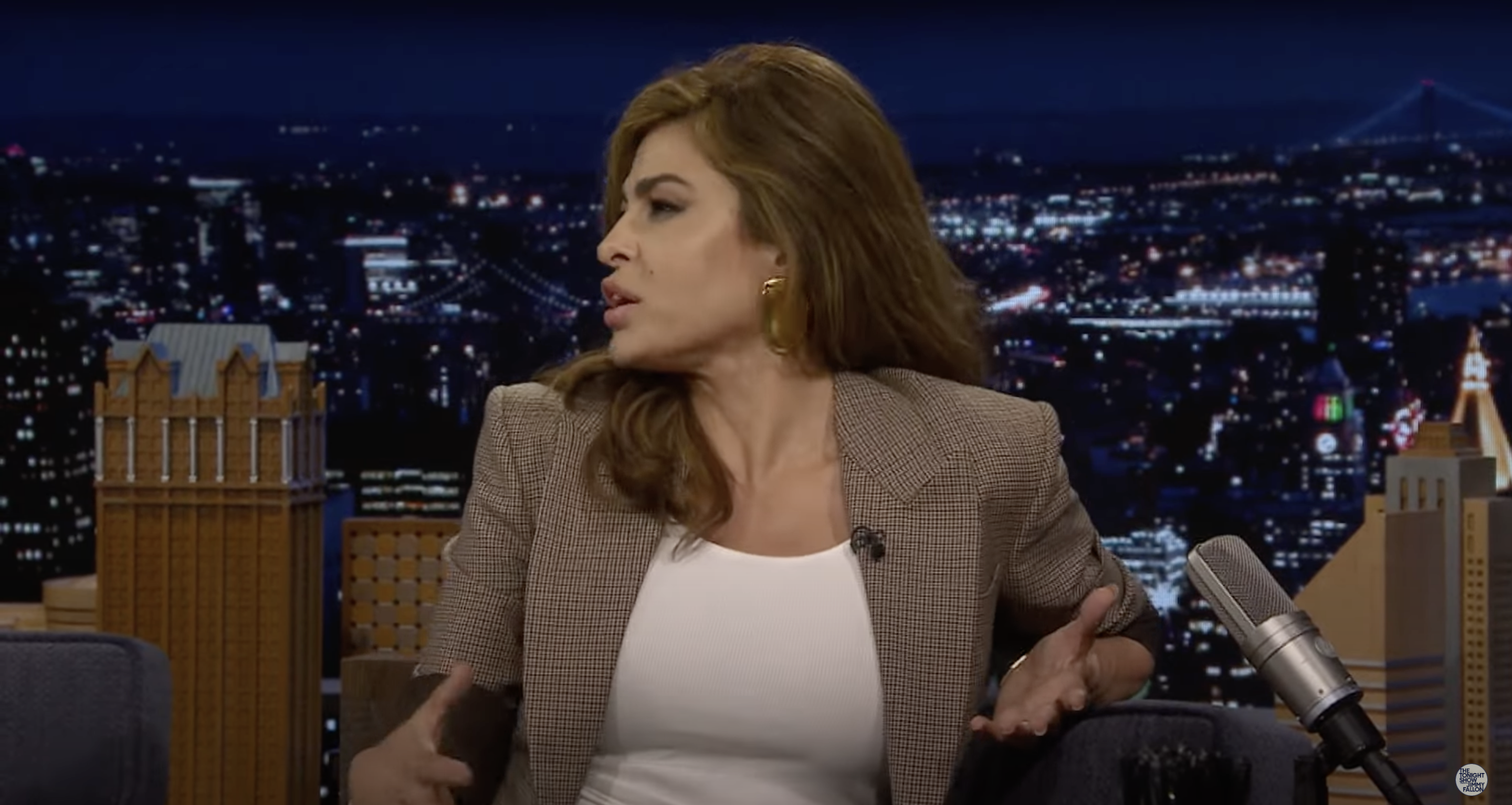 Eva Mendes on "The Tonight Show Starring Jimmy Fallon," promoting her new children's book, from a YouTube video, dated September 19, 2024 | Source: Youtube/@fallontonight