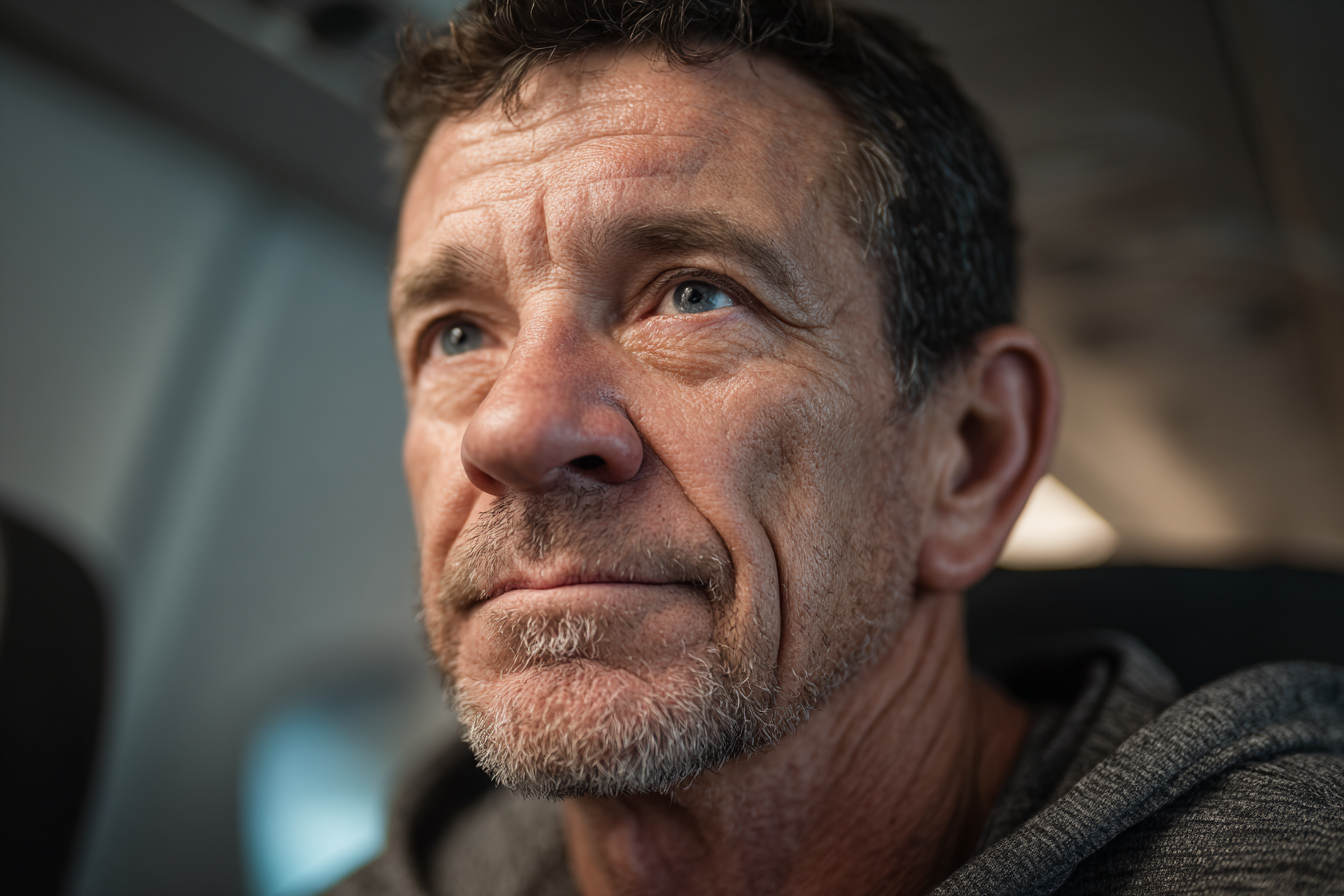 An older man sitting in an airplane | Source: Midjourney