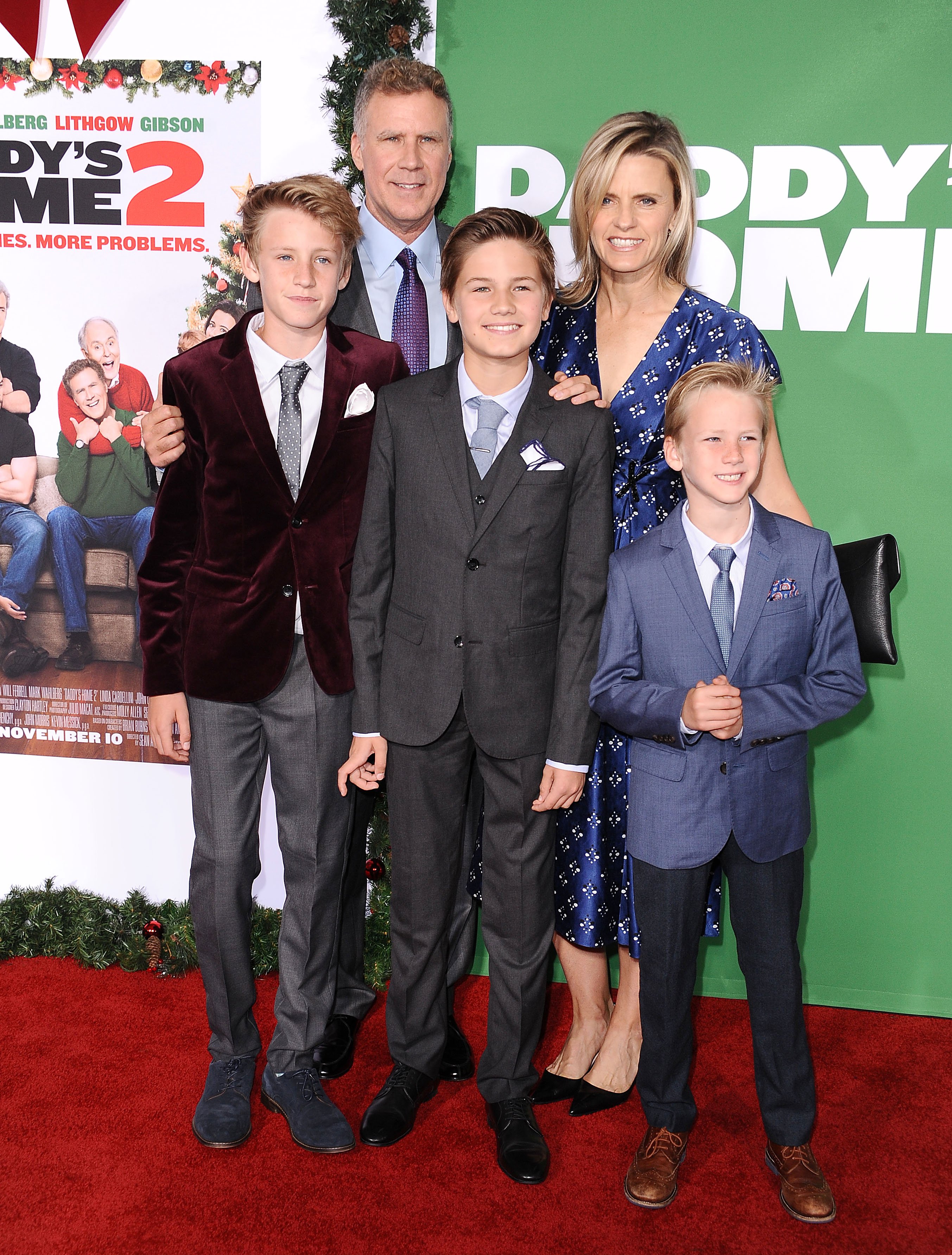 Will Ferrell, Viveca Paulin and their children Magnus Paulin Ferrell, Mattias Paulin Ferrell and Axel Paulin Ferrell during the premiere of "Daddy's Home 2" at Regency Village Theatre on November 5, 2017 in Westwood, California. | Source: Getty Images