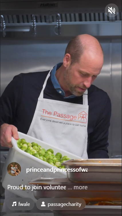 Prince William pours Brussels sprouts into a serving tray as part of the meal preparation for the Christmas lunch. | Source: Instagram/Princeandprincessofwales