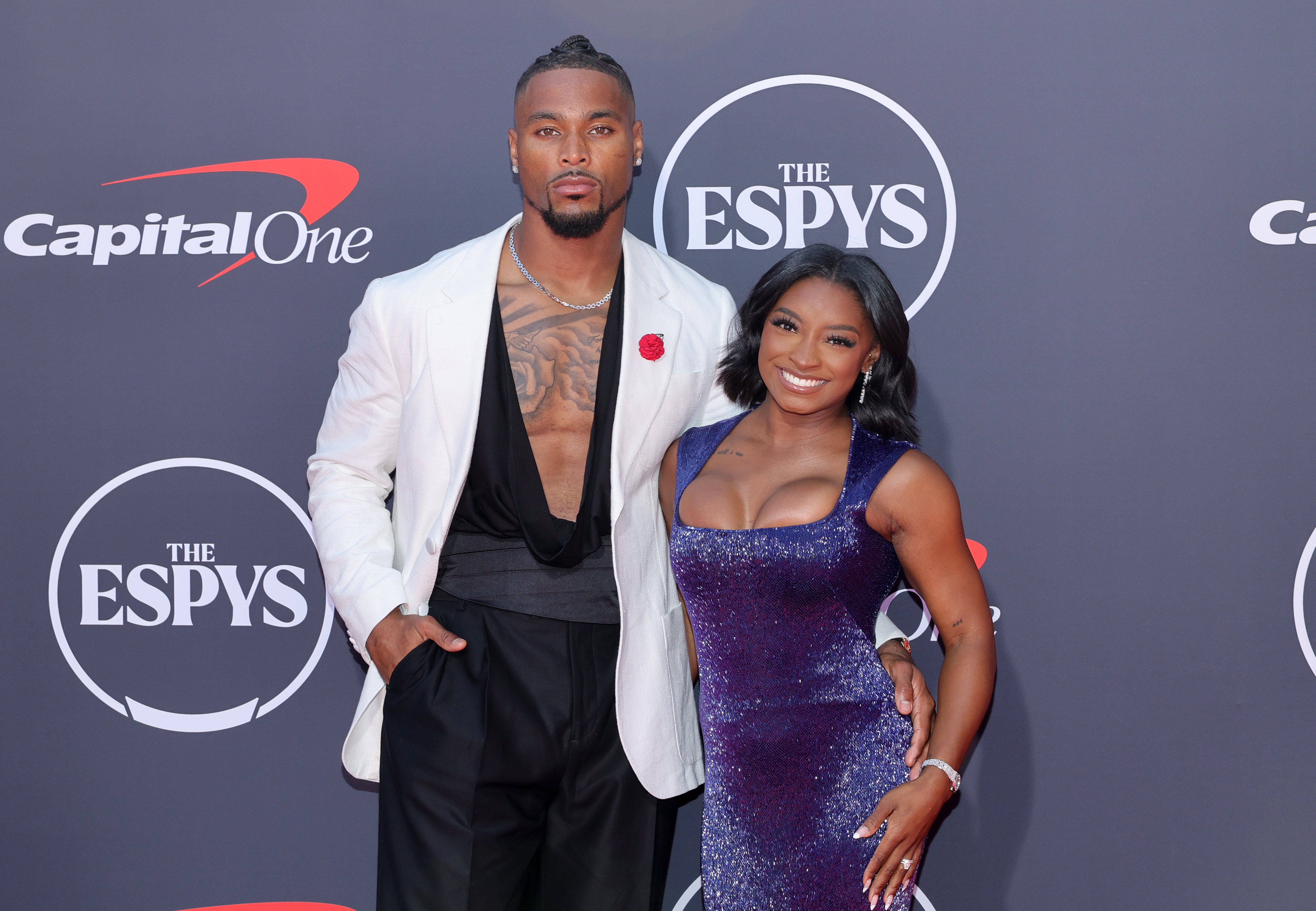 Jonathan Owens and Simone Biles attend the 2025 ESPY Awards at Dolby Theatre in Hollywood, California on July 16 | Source: Getty Images