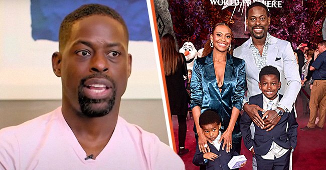Actor Sterling Brown pictured during an interview for the Oprah Winfrey Network [Left] Sterling, Ryan Michelle Bathe and their two sons, Andrew and Amare, at Disney's World Premiere of "Frozen 2" at the Dolby theatre in 2019 [Right] | Photo: YouTube/OWN & Getty Images