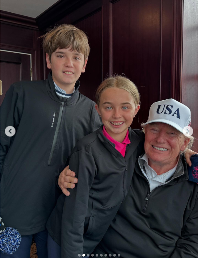 President Donald Trump takes cute photo with two of his 11 grandchildren, Chloe and Spencer, from a post dated July 27, 2025 | Source: Instagram/donaldjtrumpjr