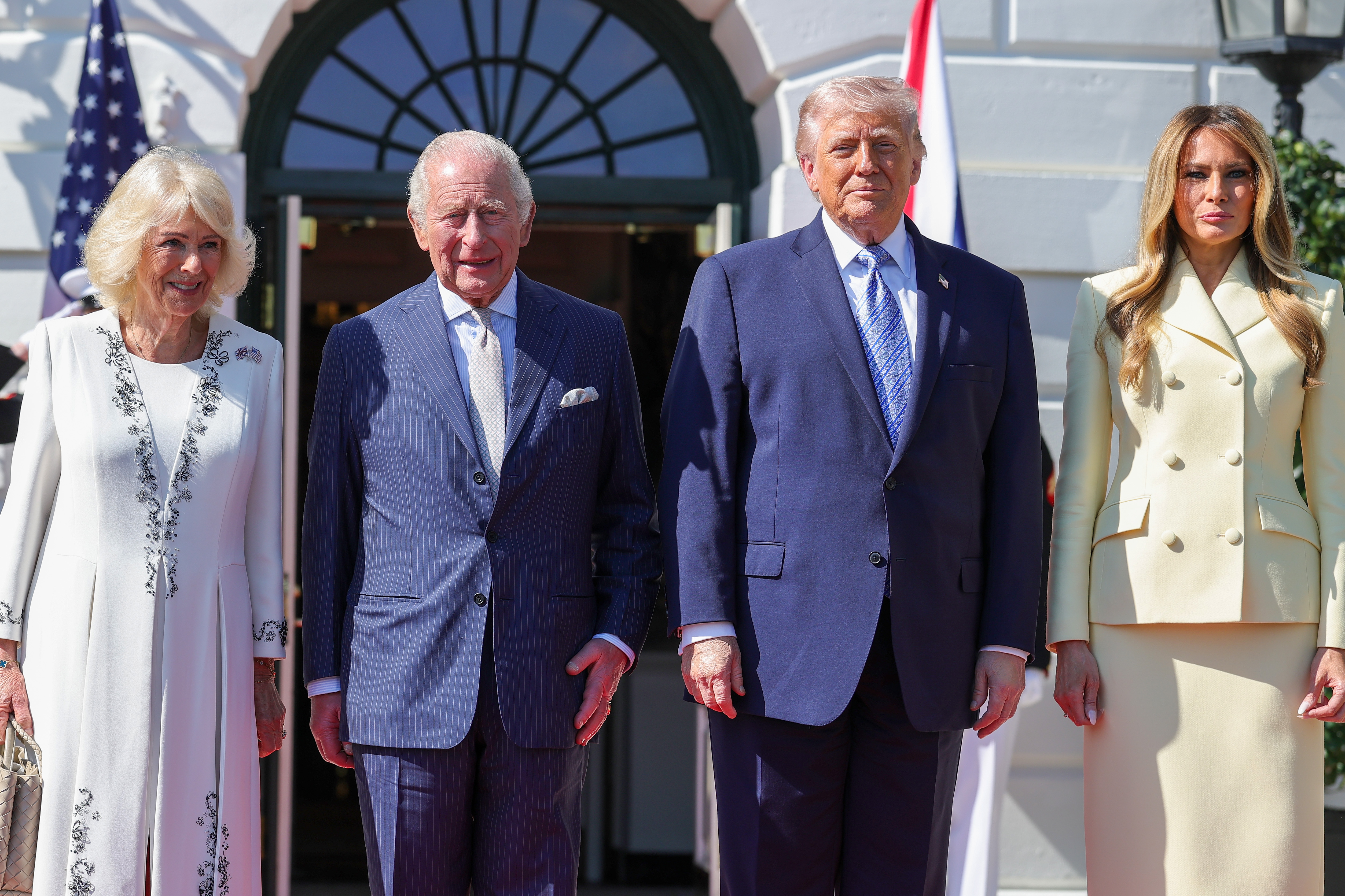 President Donald Trump, King Charles III and First Lady Melania Trump on day one of the State Visit of King Charles III and Queen Camilla on April 27, 2026 in Washington, DC. | Source: Getty Images