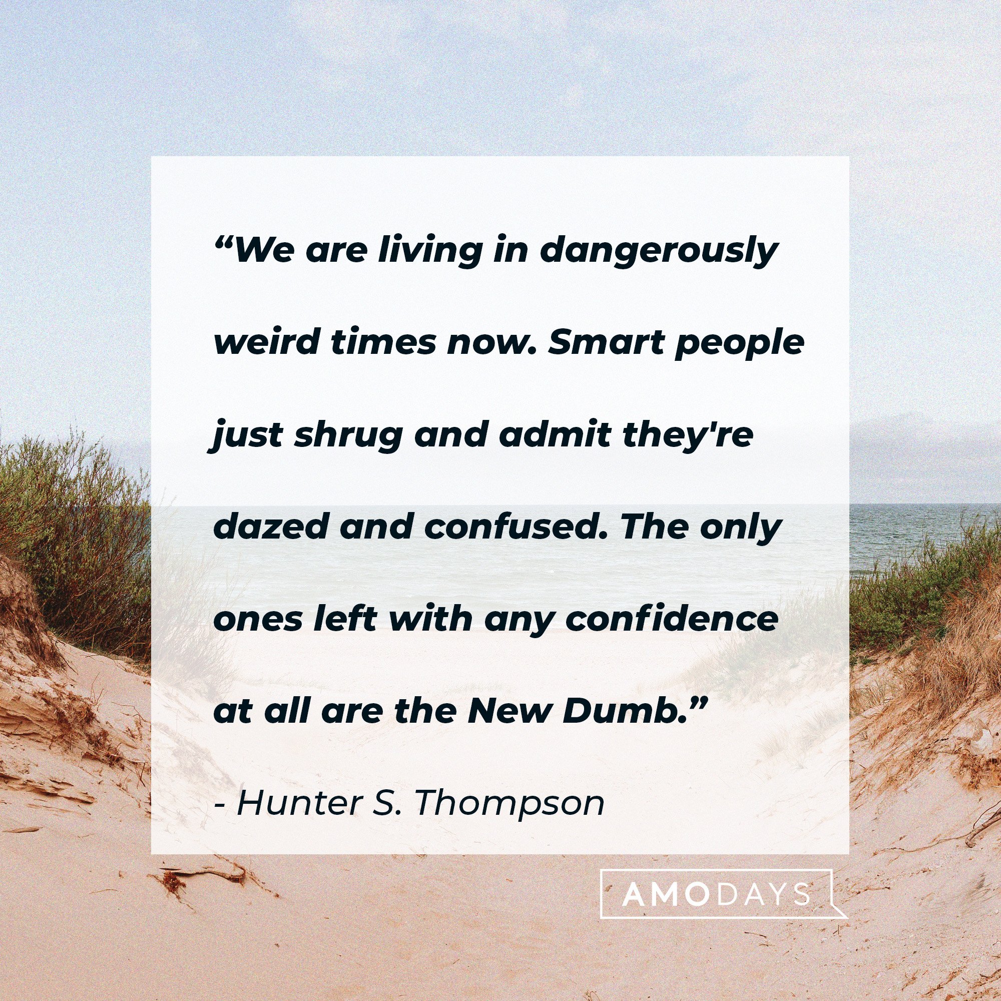 Hunter S. Thompson’s quote: “We are living in dangerously weird times now. Smart people just shrug and admit they're dazed and confused. The only ones left with any confidence at all are the New Dumb.” | Image: AmoDays