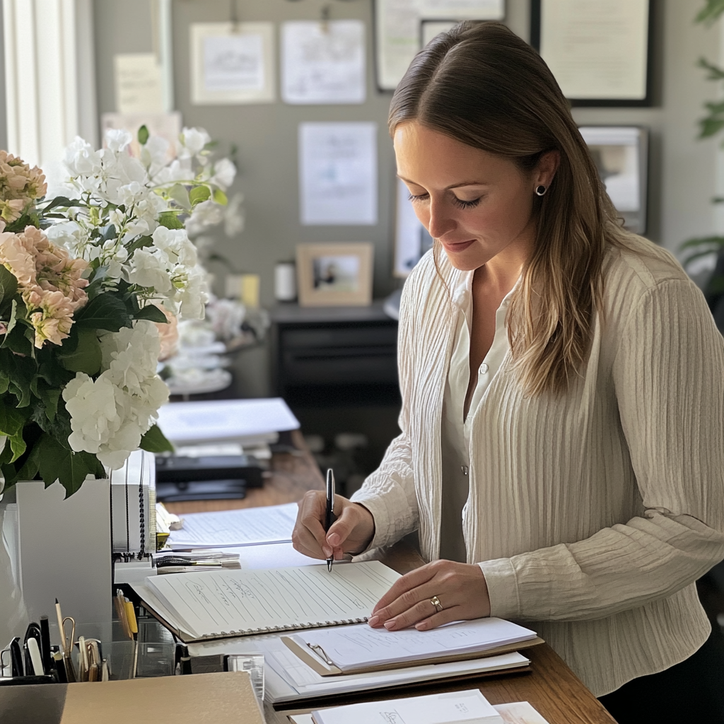 A woman making notes | Source: Midjourney