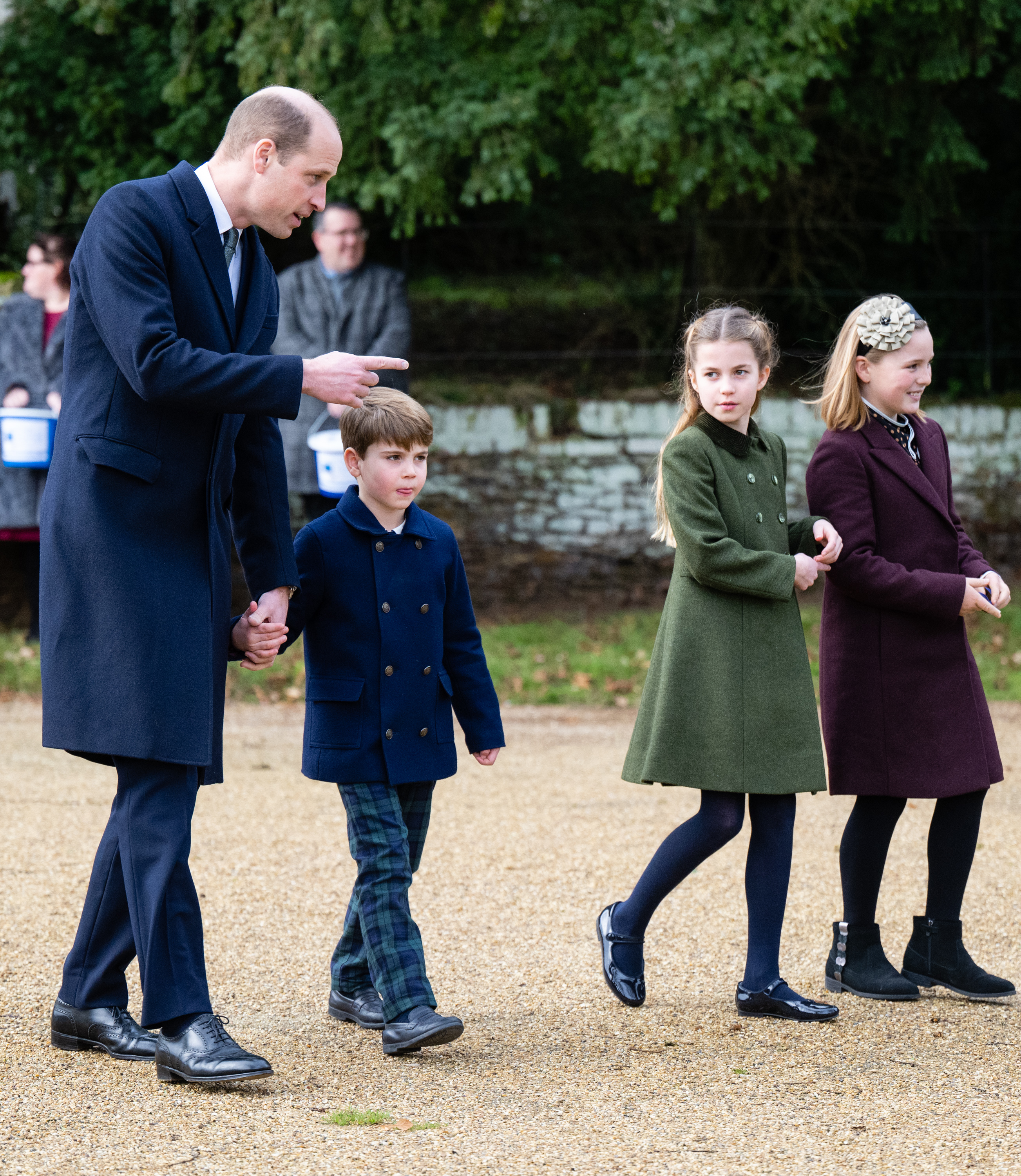 Prince William, Prince Louis, Princess Charlotte and Mia Tindall at the Christmas Morning Service at Sandringham Church in Sandringham, Norfolk on December 25, 2023 | Source: Getty Images